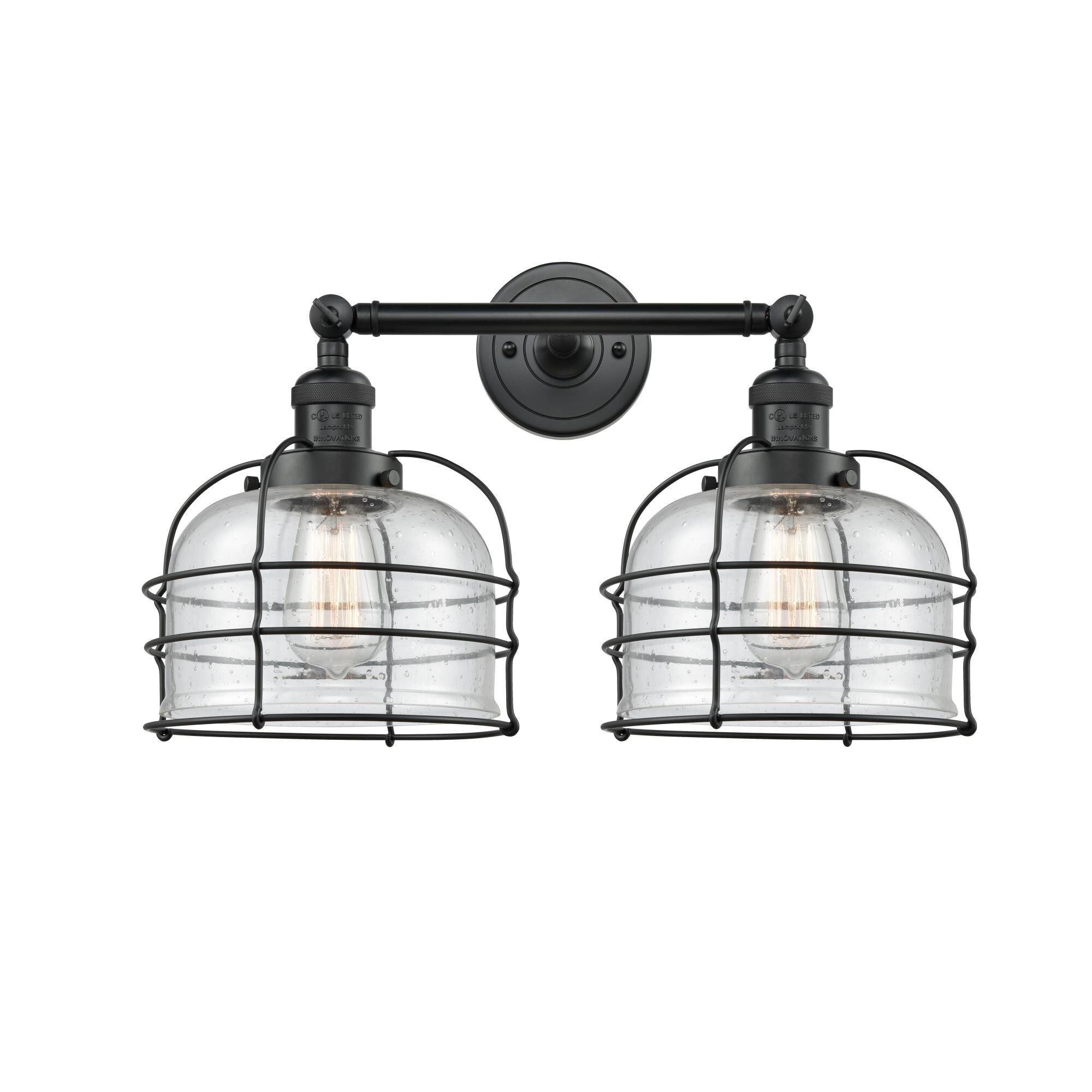Innovations Lighting Bruno Marashlian Large Bell Cage 19 Inch 2 Light Bath Vanity Light Large Bell Cage - 208-BK-G74-CE - Restoration-Vintage