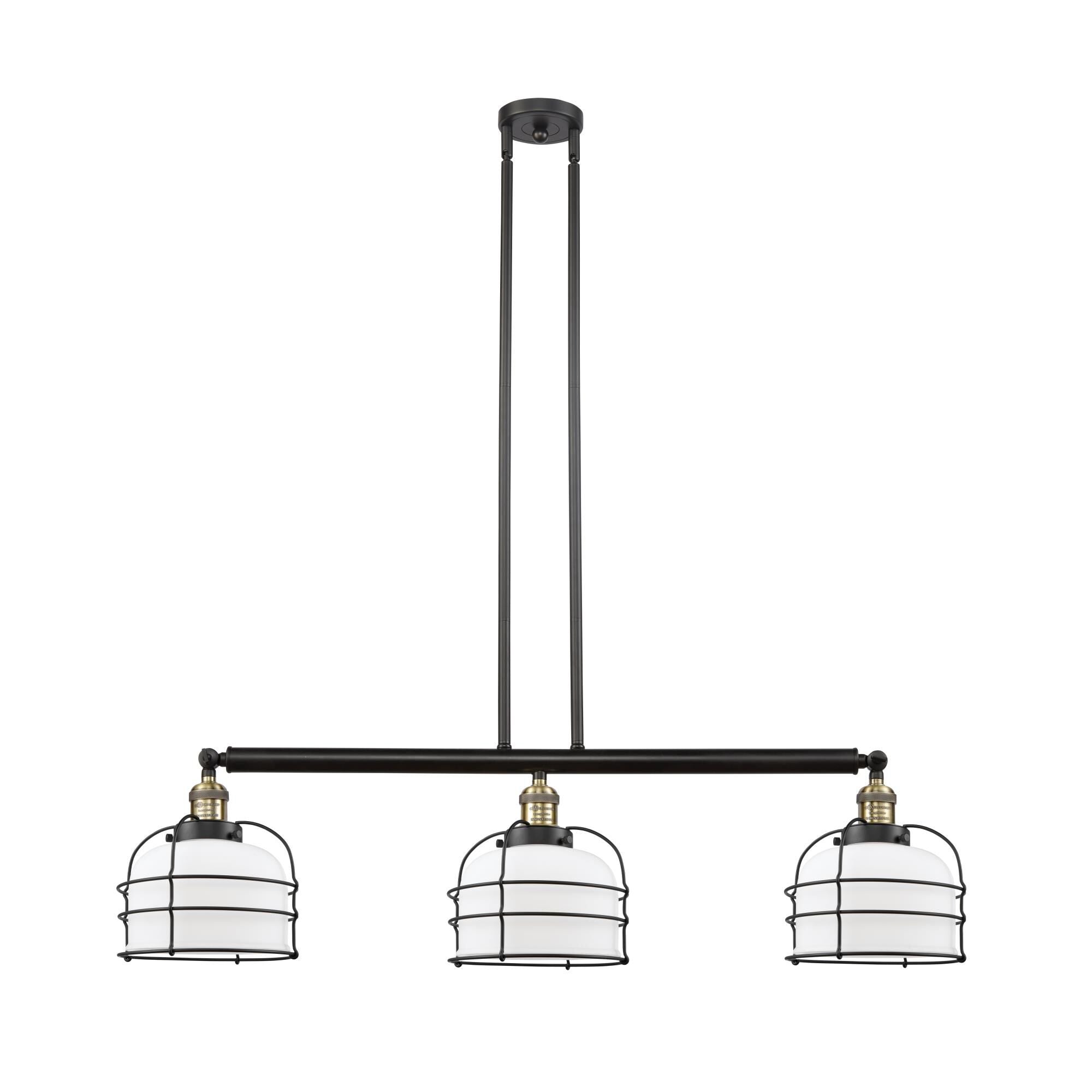 Innovations Lighting Bruno Marashlian Large Bell Cage 41 Inch 3 Light Linear Suspension Light Large Bell Cage - 213-BAB-G74-CE - Industrial