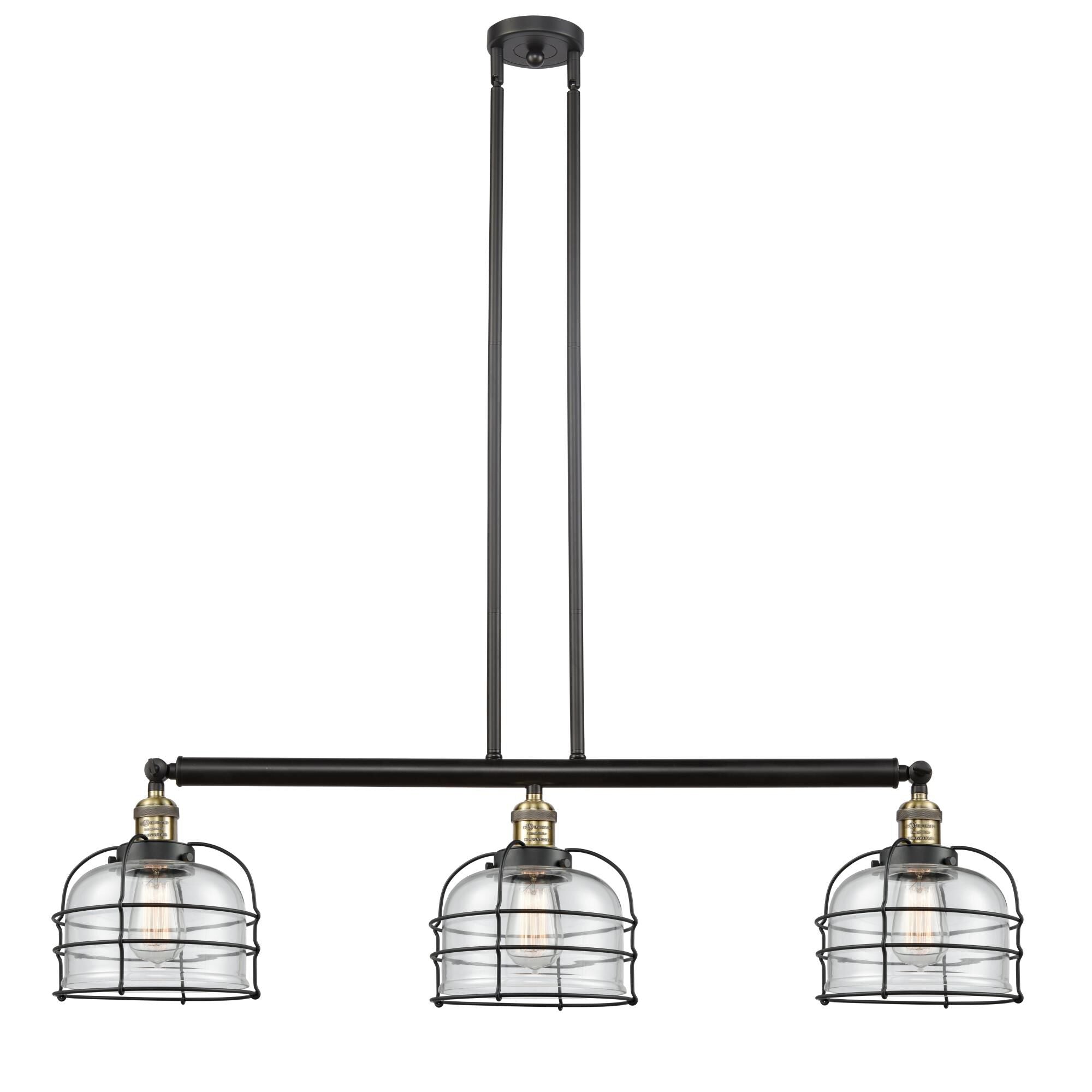 Innovations Lighting Bruno Marashlian Large Bell Cage 41 Inch 3 Light Linear Suspension Light Large Bell Cage - 213-BAB-G72-CE - Industrial