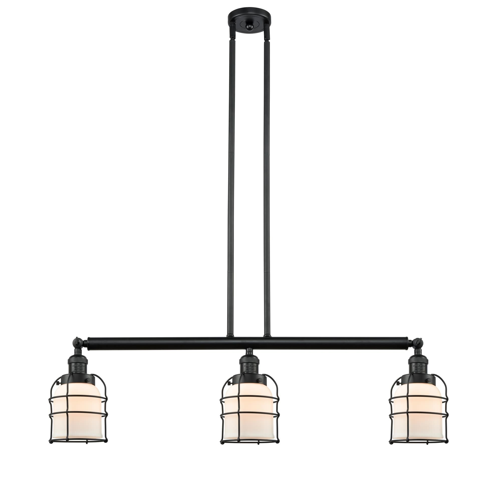 Innovations Lighting Bruno Marashlian Small Bell Cage 38 Inch 3 Light Linear Suspension Light Small Bell Cage - 213-BK-G51-CE - Industrial