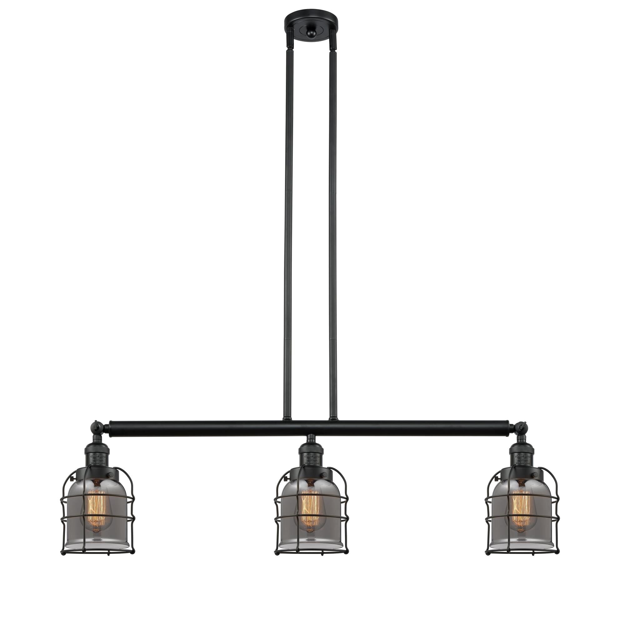 Innovations Lighting Bruno Marashlian Small Bell Cage 38 Inch 3 Light Linear Suspension Light Small Bell Cage - 213-BK-G53-CE - Industrial