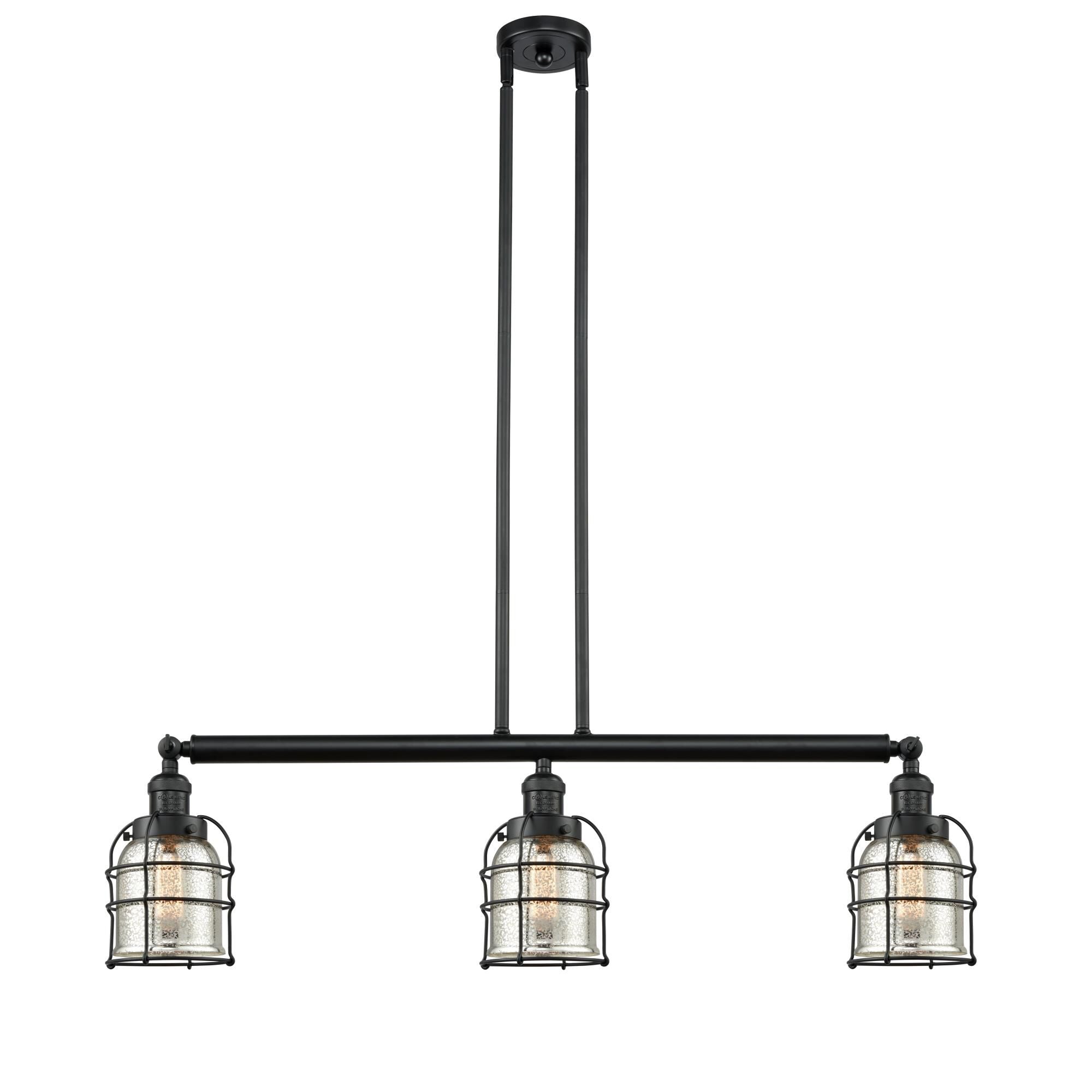 Innovations Lighting Bruno Marashlian Small Bell Cage 38 Inch 3 Light Linear Suspension Light Small Bell Cage - 213-BK-G58-CE - Industrial