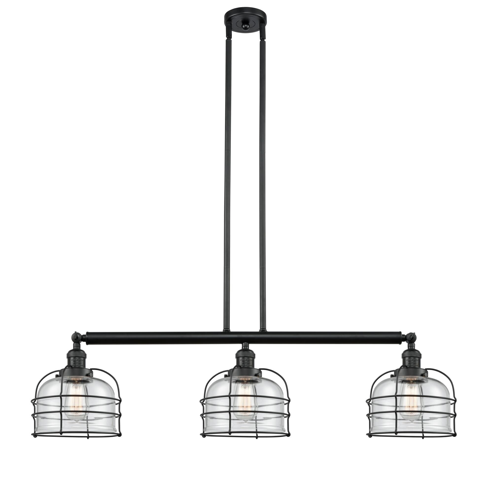 Innovations Lighting Bruno Marashlian Large Bell Cage 41 Inch 3 Light Linear Suspension Light Large Bell Cage - 213-BK-G72-CE - Industrial