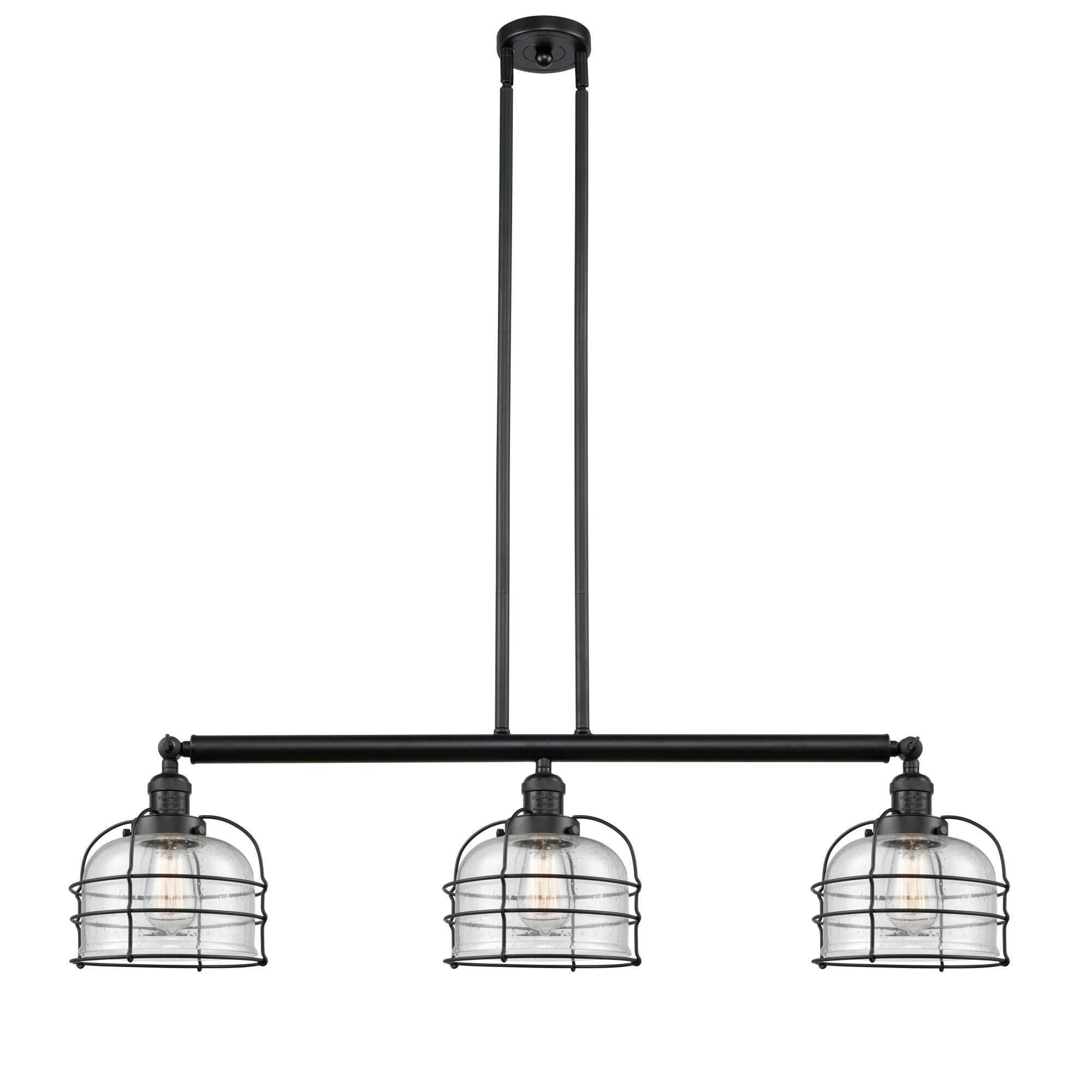 Innovations Lighting Bruno Marashlian Large Bell Cage 41 Inch 3 Light Linear Suspension Light Large Bell Cage - 213-BK-G74-CE - Industrial