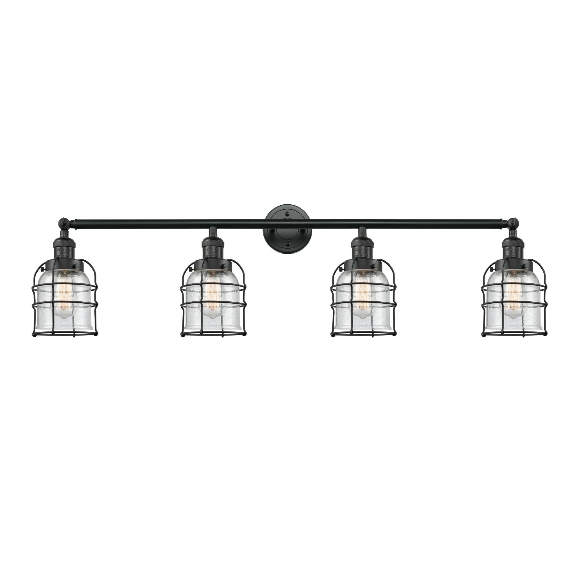 Innovations Lighting Bruno Marashlian Small Bell Cage 42 Inch 4 Light Bath Vanity Light Small Bell Cage - 215-BK-G54-CE - Industrial