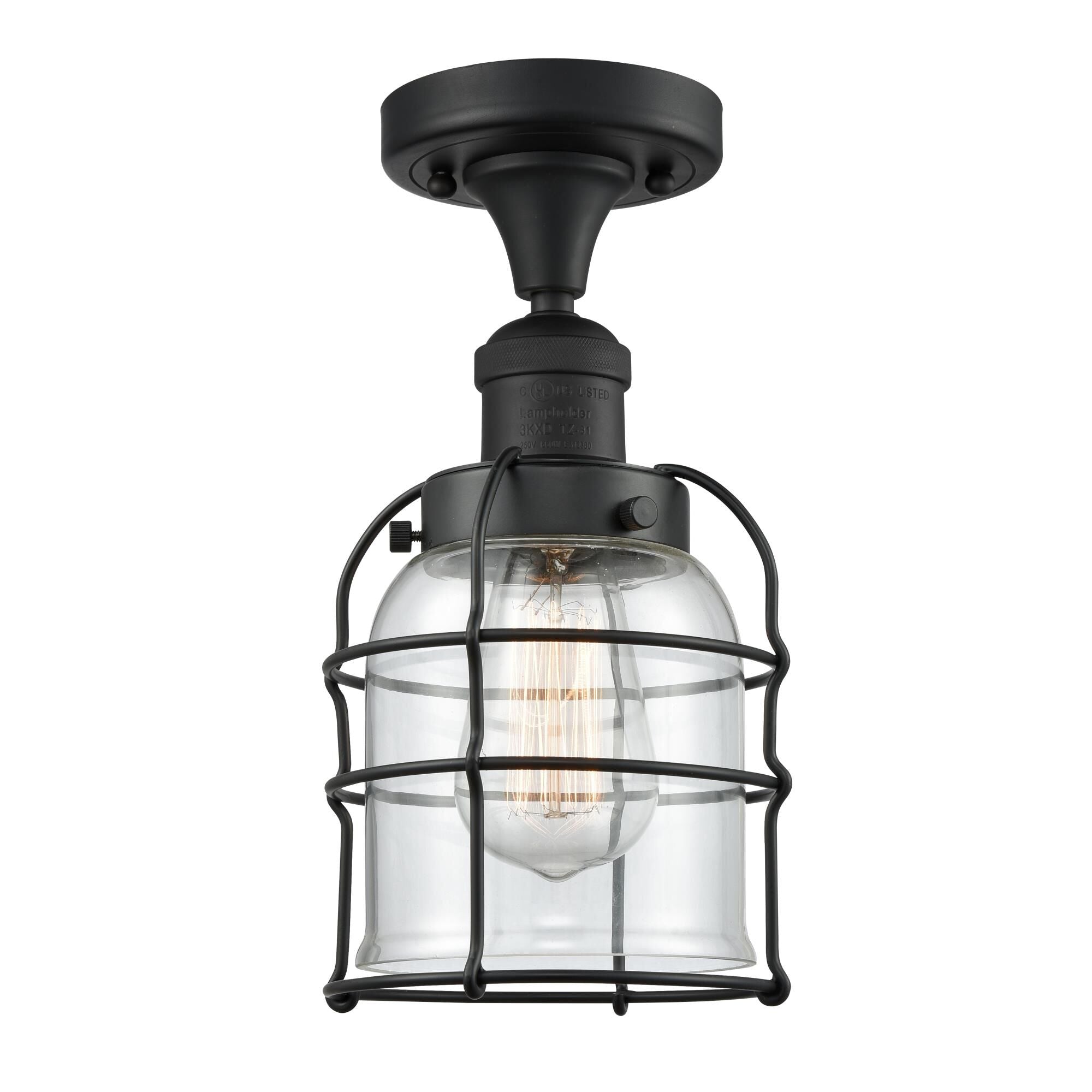 Innovations Lighting Bruno Marashlian Bell Cage 5 Inch 1 Light Semi Flush Mount Bell Cage - 517-1CH-BK-G52-CE - Restoration-Vintage
