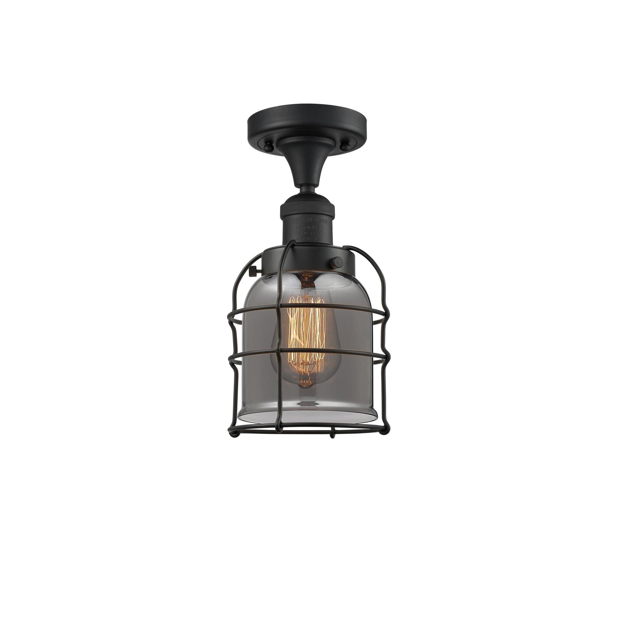 Innovations Lighting Bruno Marashlian Bell Cage 5 Inch 1 Light Semi Flush Mount Bell Cage - 517-1CH-BK-G53-CE - Restoration-Vintage