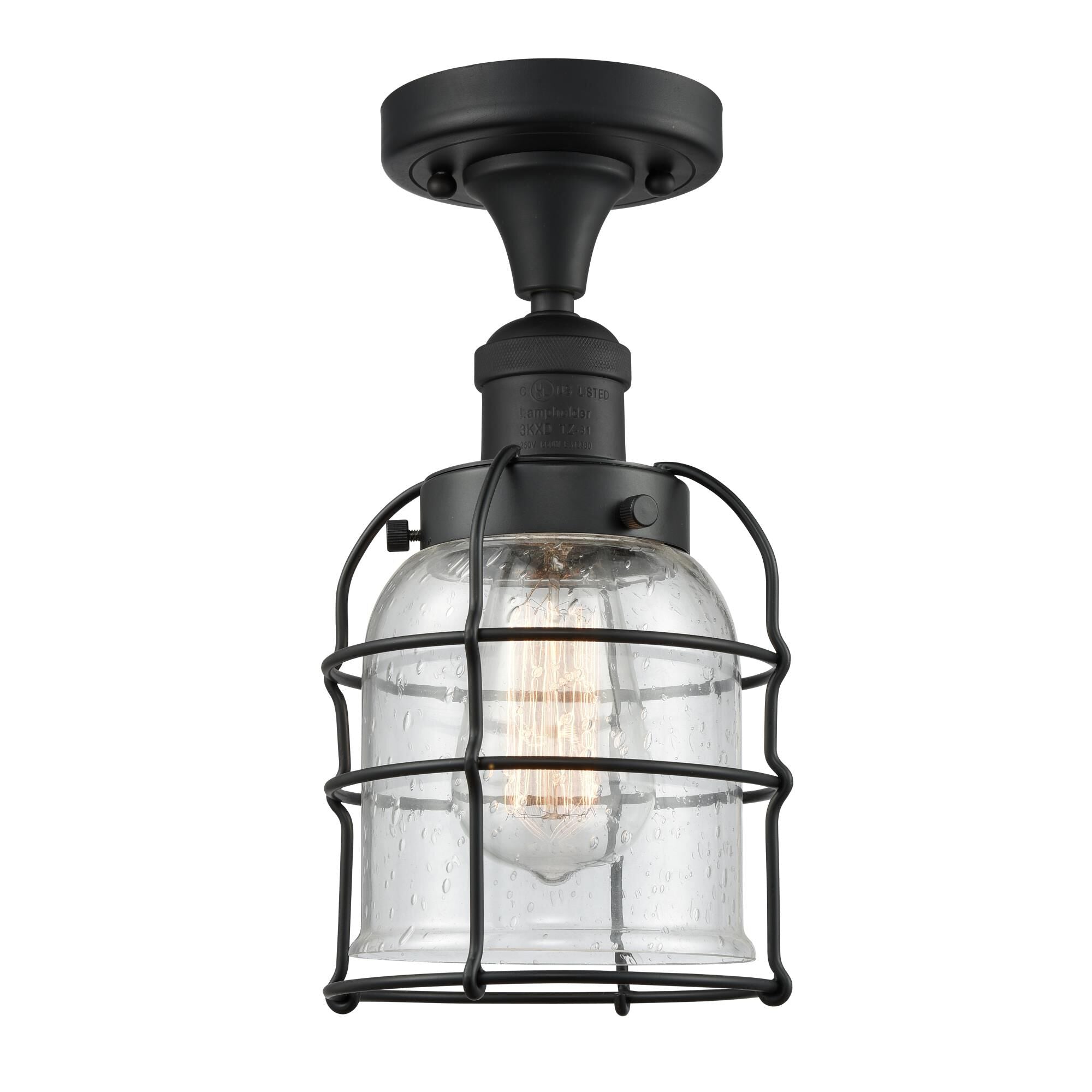 Innovations Lighting Bruno Marashlian Bell Cage 5 Inch 1 Light Semi Flush Mount Bell Cage - 517-1CH-BK-G54-CE - Restoration-Vintage