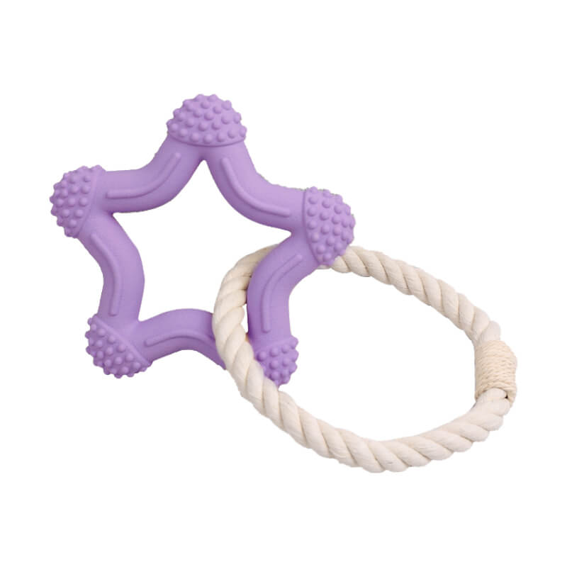 Interactive Tug-of-War Dog Toy Teeth Cleaning Rubber Chew Toy, Star - Purple