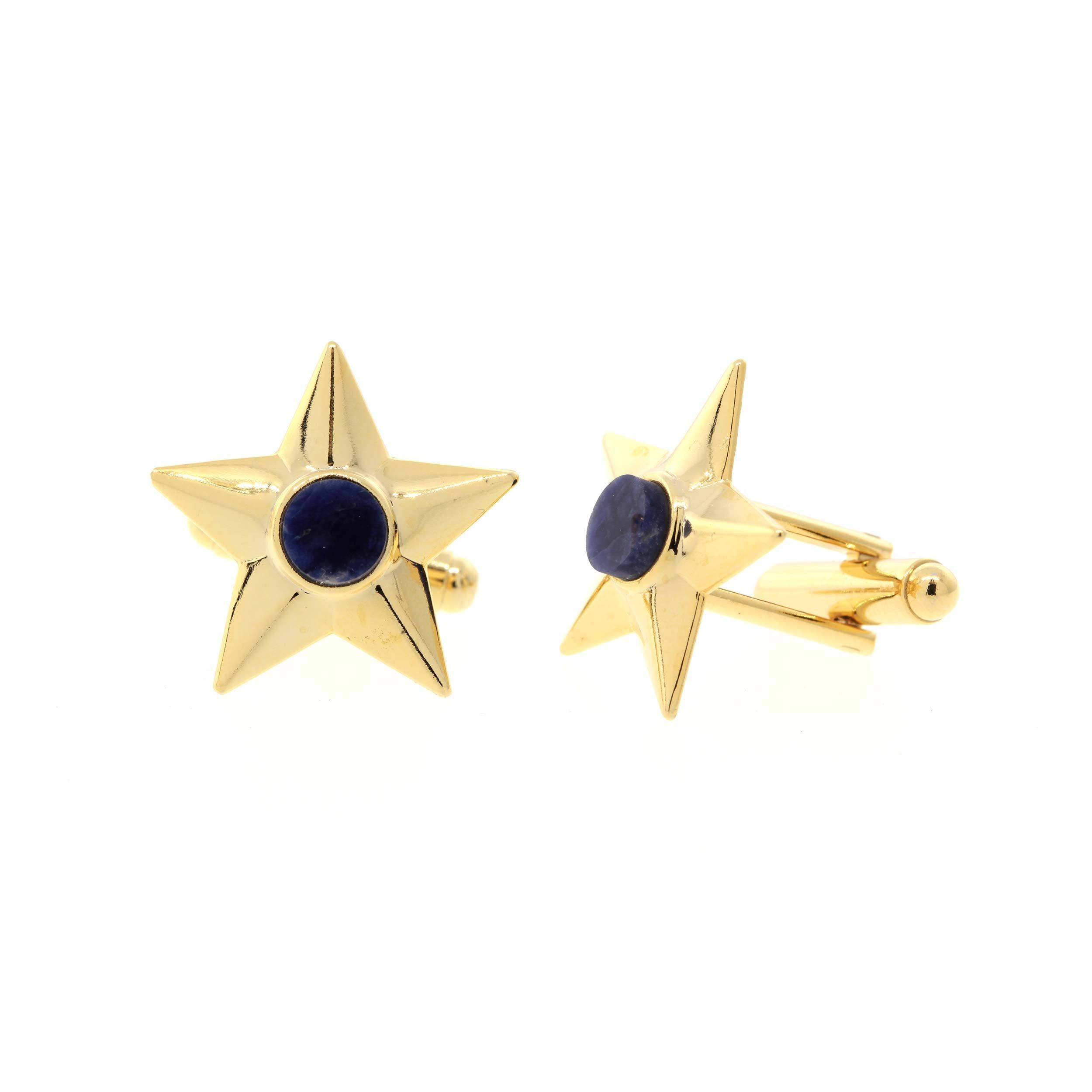 14K Gold Dipped Semi-Precious Blue Sodalite Star Cufflinks