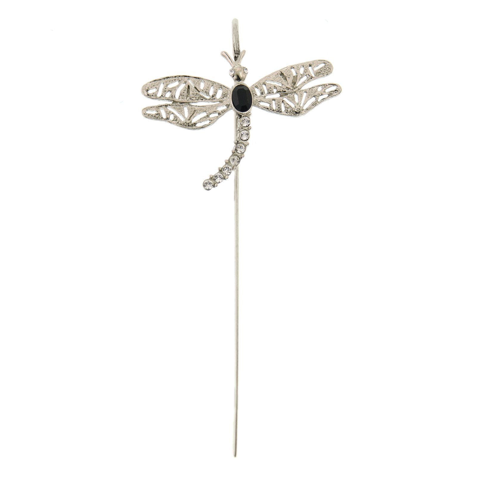 Silver-Tone Black and Crystal Dragonfly Bookmark