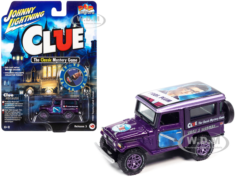 1980 Toyota Land Cruiser Purple Metallic "Modern Clue Professor Plum" with Poker Chip Collectors Token "Pop Culture" 2022 Release 3 1-64 Diecast Mode