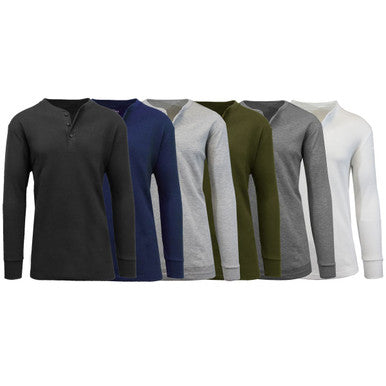 Men's Long Sleeve Henley Thermal Shirts (1 or 2-Pack) - Large - Olive