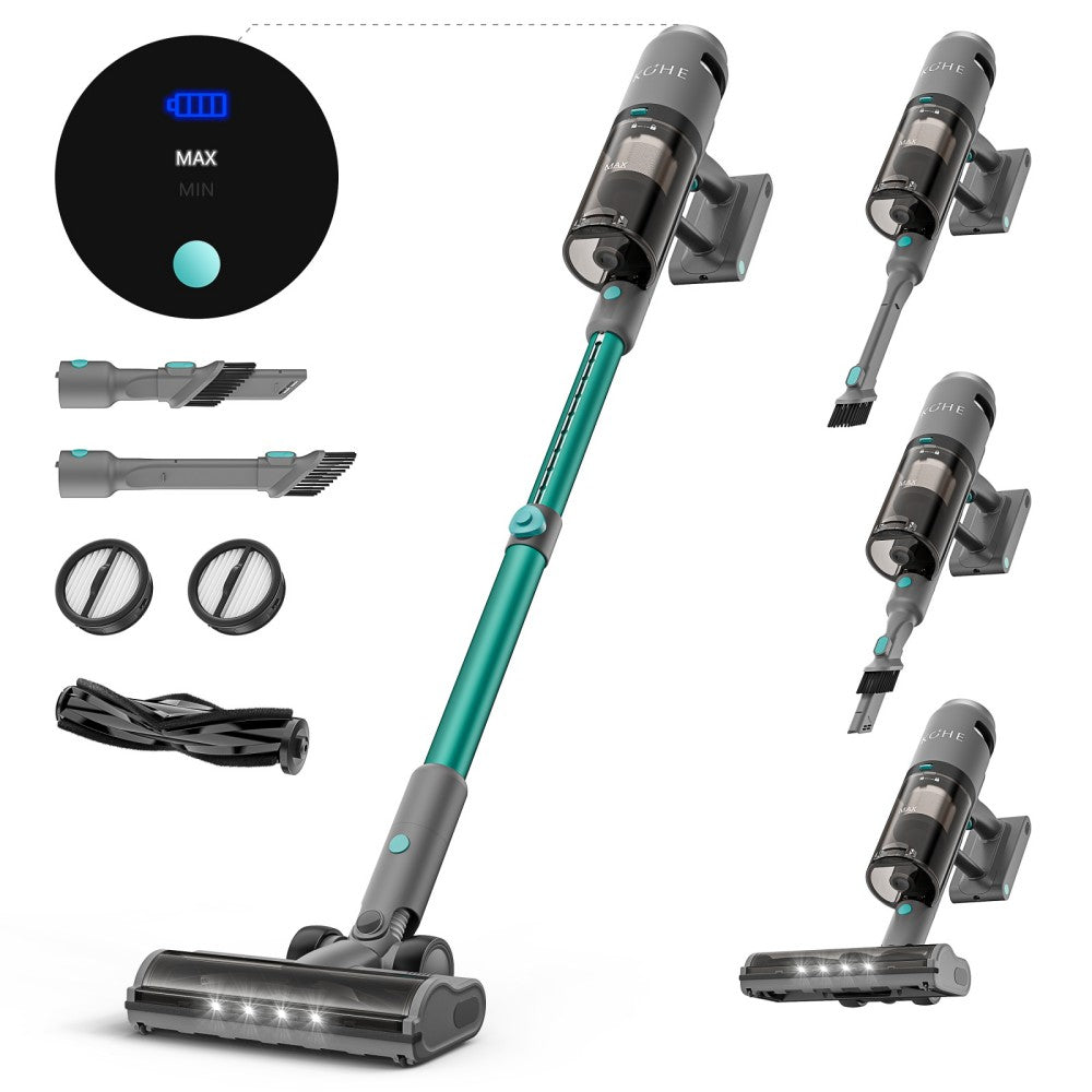 KCHE S10 Cordless Vacuum Cleaner 33kPa 400W 6 x 2200mAh Batteries 55min Runtime 6-stage Filtration 1.5L Dust Box Green
