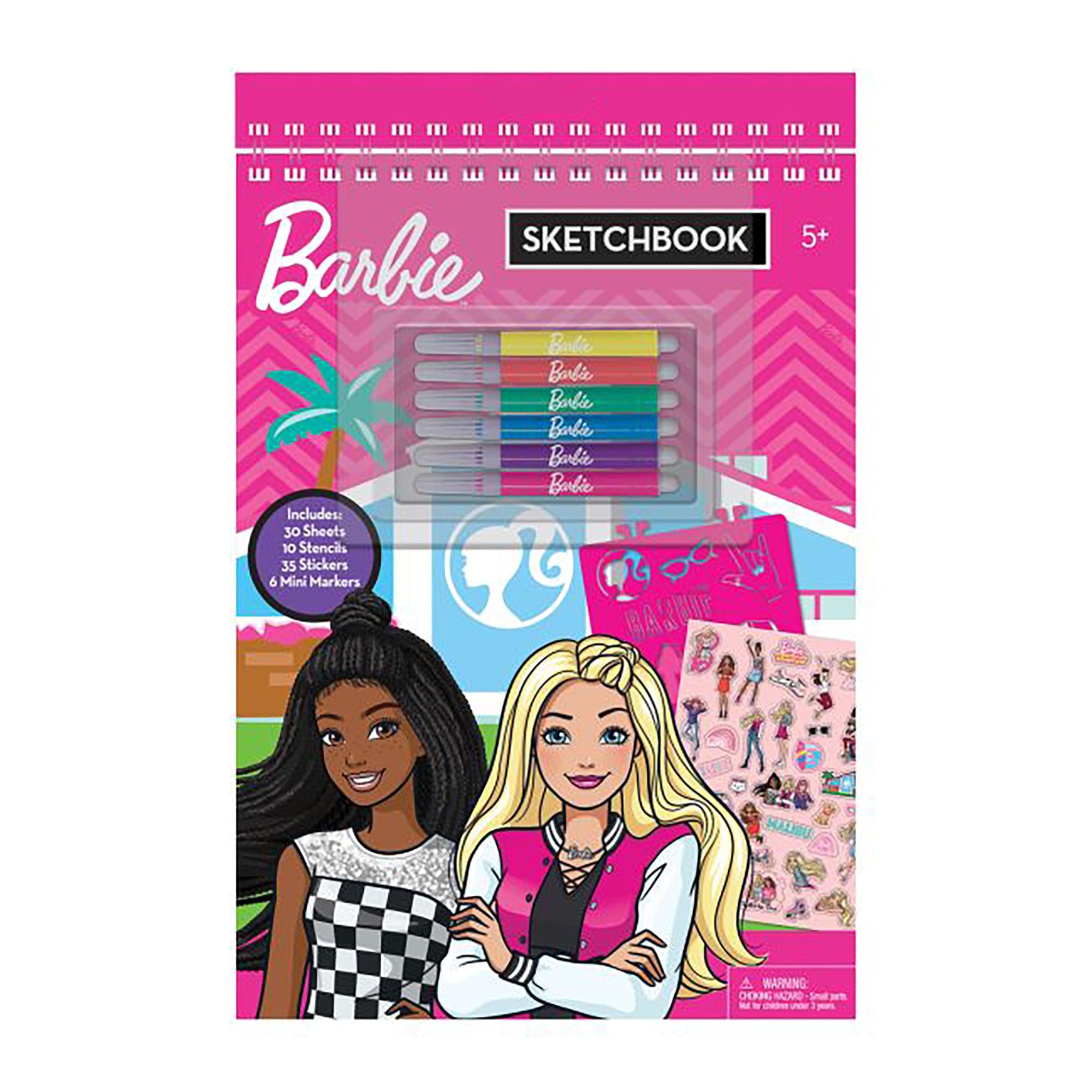 Barbie 30-Page Sketchbook w- Markers, Stencils, and Stickers