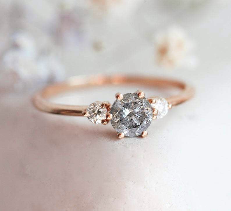 KELLY ROUND SALT & PEPPER DIAMOND RING - 14k rose gold
