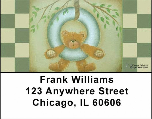 Tire Swing Teddy Address Labels by Lorrie Weber