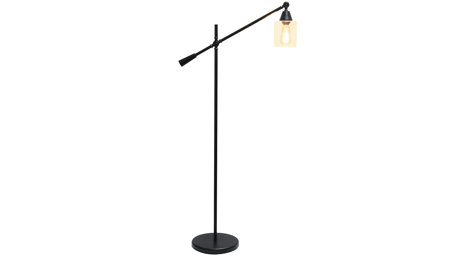 All the Rages Swing Arm Floor Lamp with Clear Glass Cylindrical Shade Black