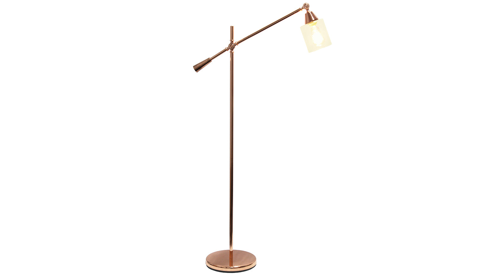 All the Rages Swing Arm Floor Lamp with Clear Glass Cylindrical Shade Rose Gold