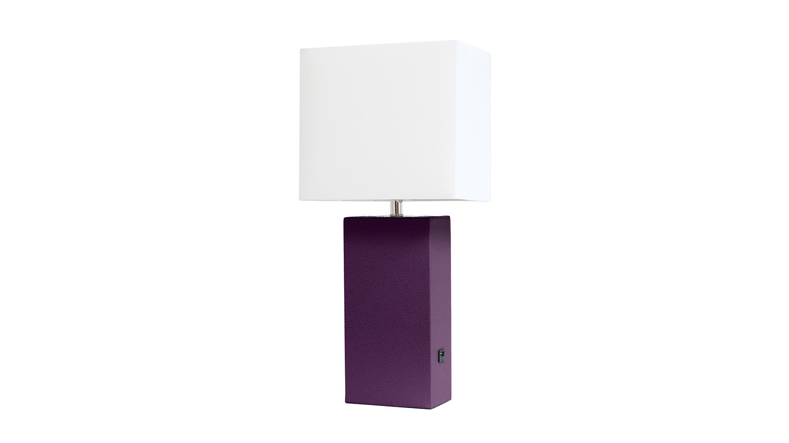 All the Rages Lexington 21" Leather Base Modern Bedside Table Lamp with USB Charging Port Eggplant Purple
