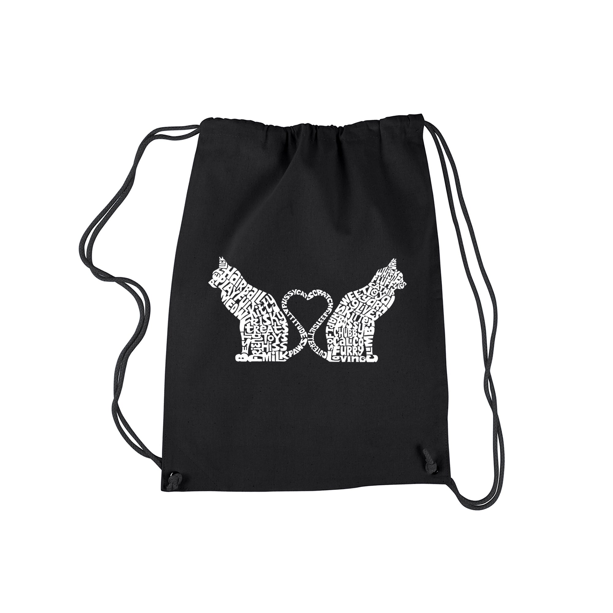 Cat Tail Hearts - Drawstring Backpack - Small - Black