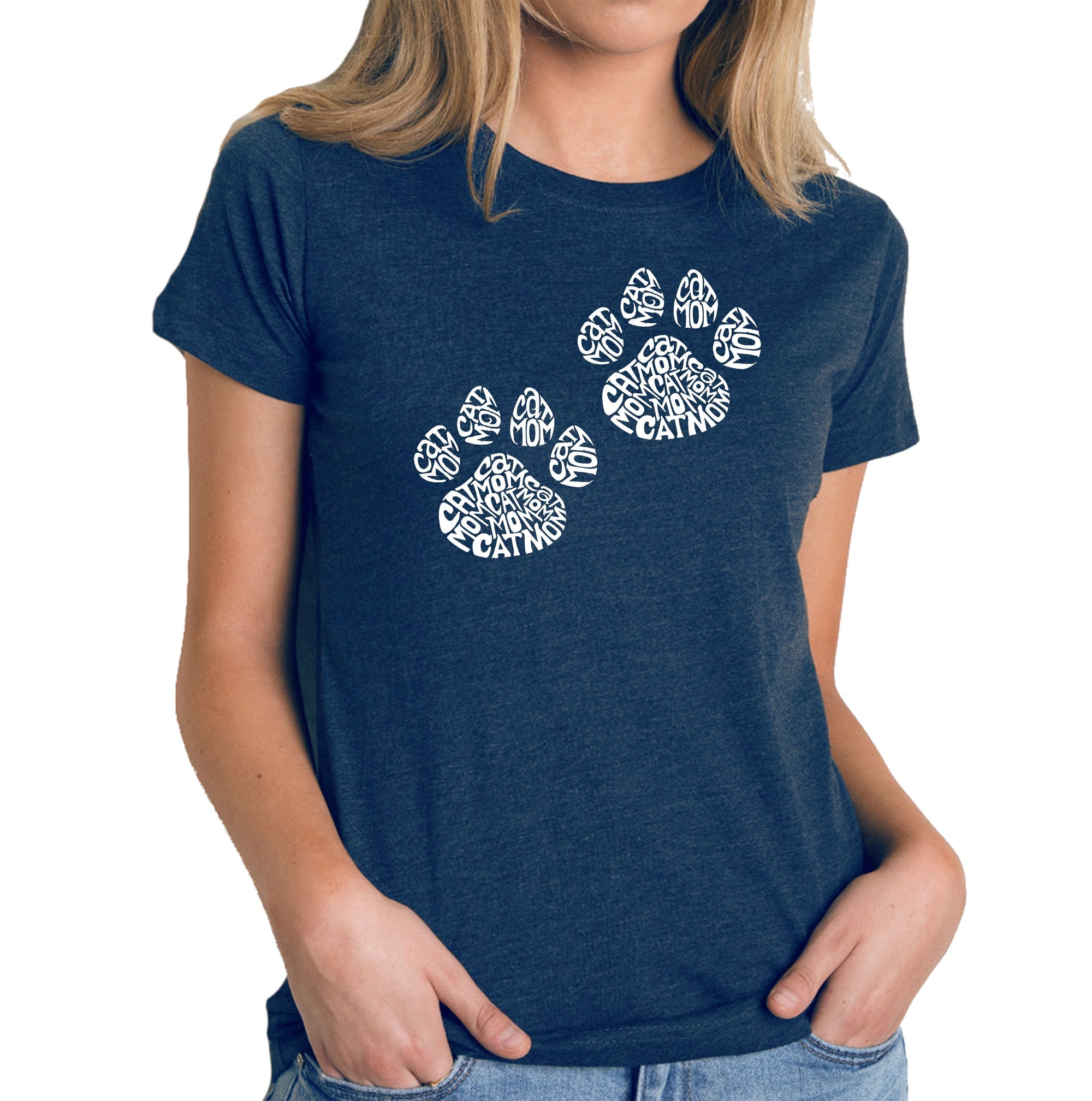 Cat Mom - Women's Premium Blend Word Art T-Shirt - Navy - Large
