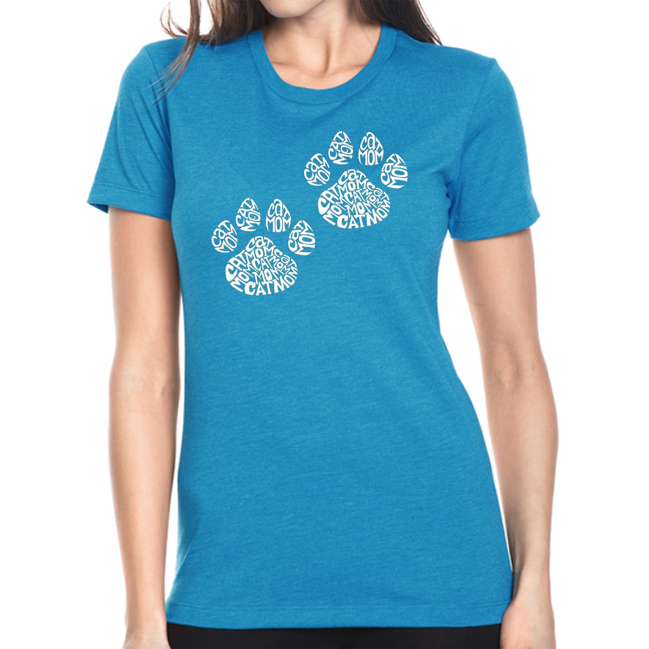 Cat Mom - Women's Premium Blend Word Art T-Shirt - Turquoise - Large