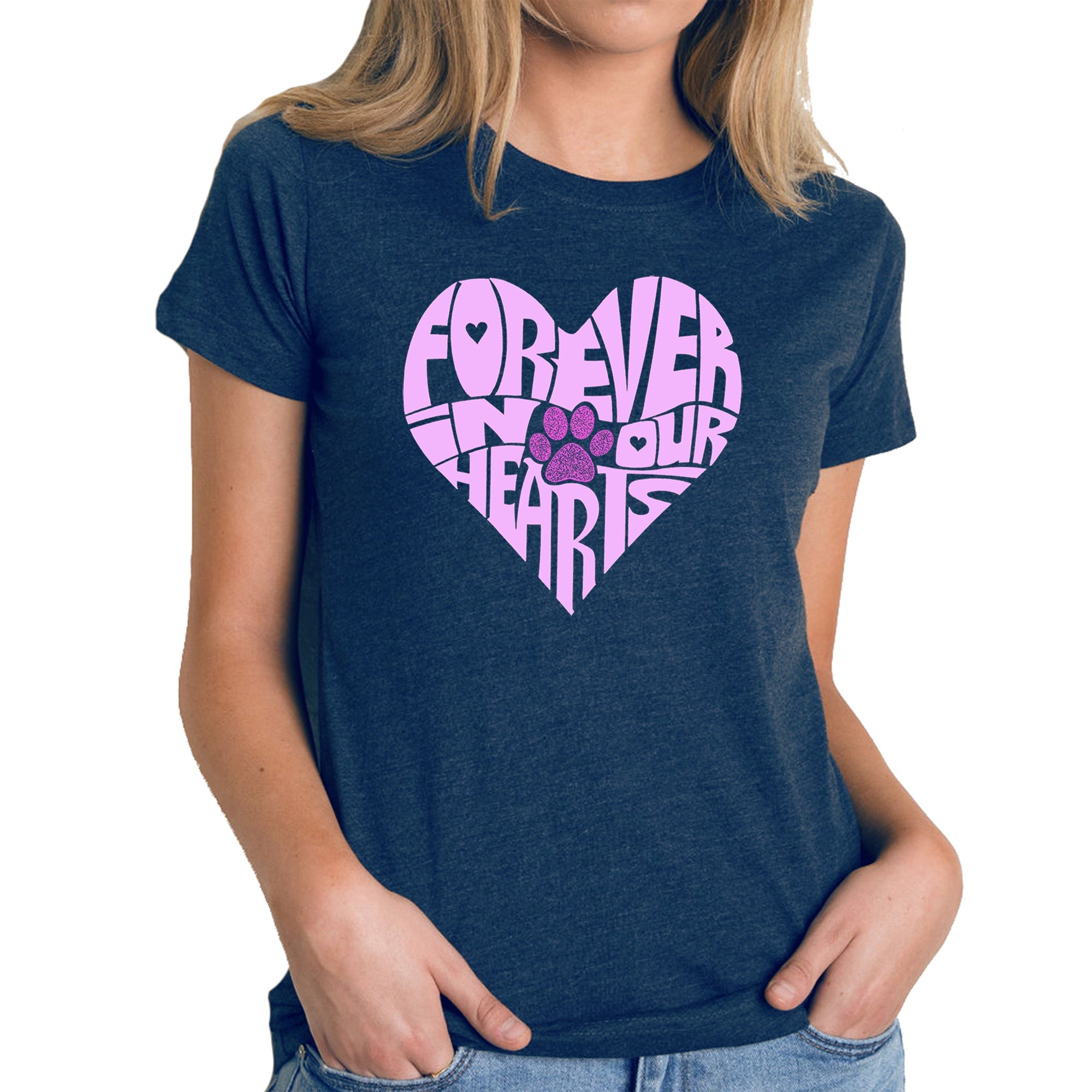 Forever In Our Hearts - Women's Premium Blend Word Art T-Shirt - Navy - Large