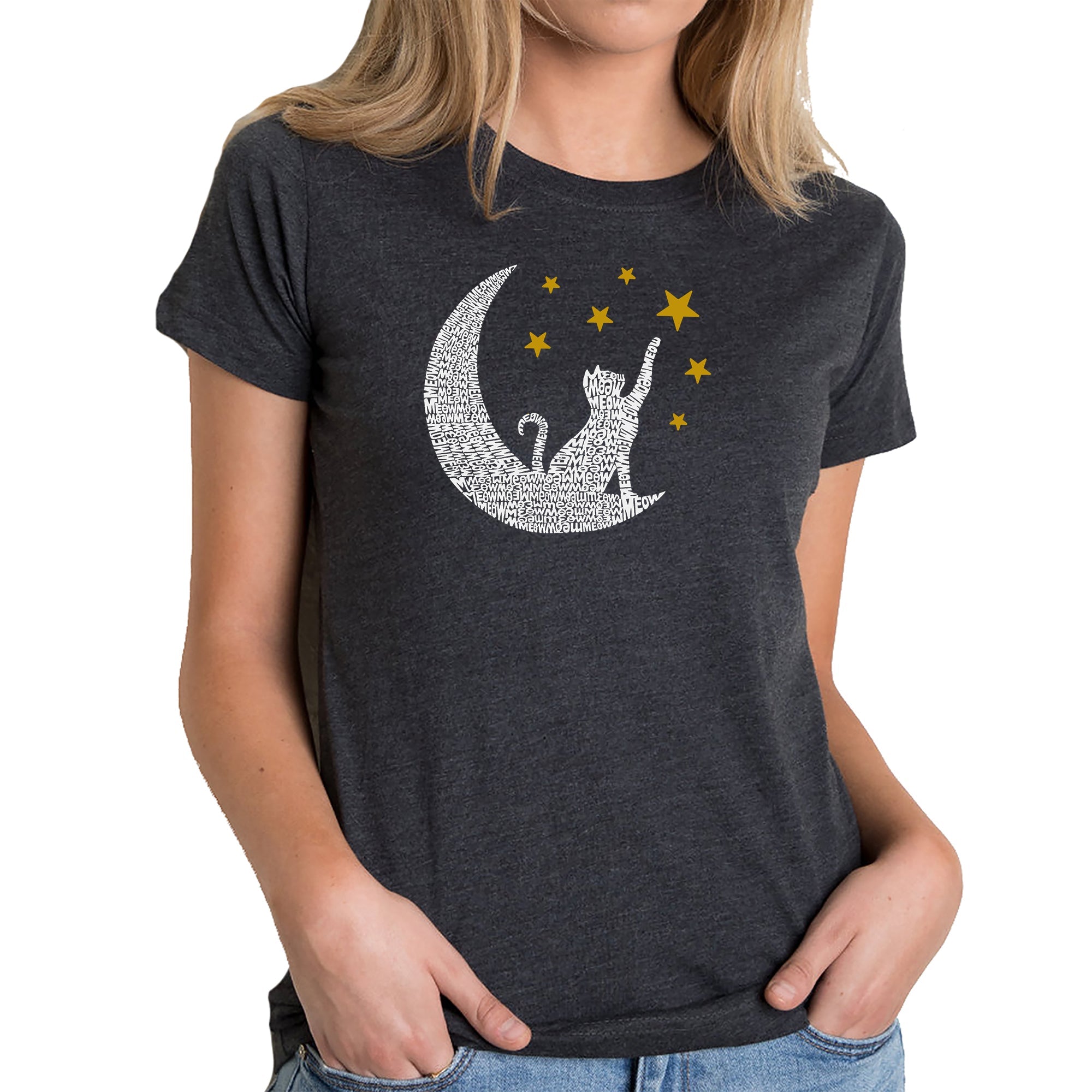 Cat Moon - Women's Premium Blend Word Art T-Shirt - Black - X-Large