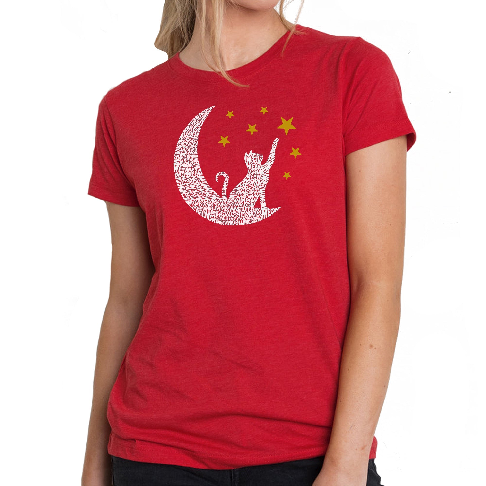 Cat Moon - Women's Premium Blend Word Art T-Shirt - Red - XX-Large