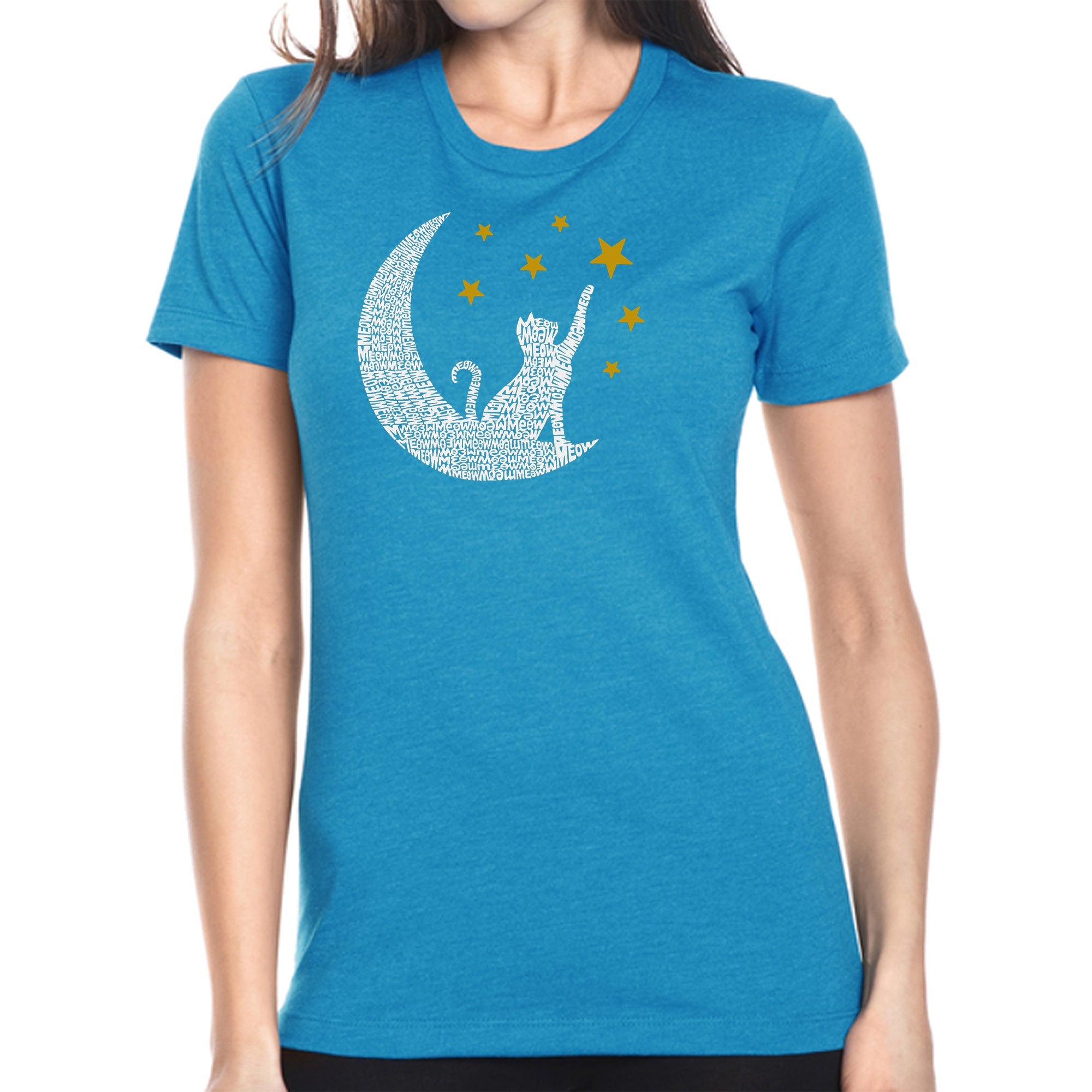 Cat Moon - Women's Premium Blend Word Art T-Shirt - Turquoise - X-Large