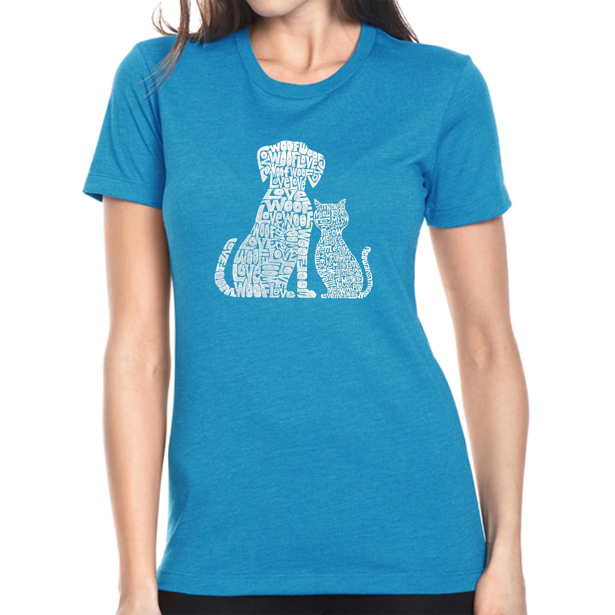 Dogs and Cats - Women's Premium Blend Word Art T-Shirt - Turquoise - Large
