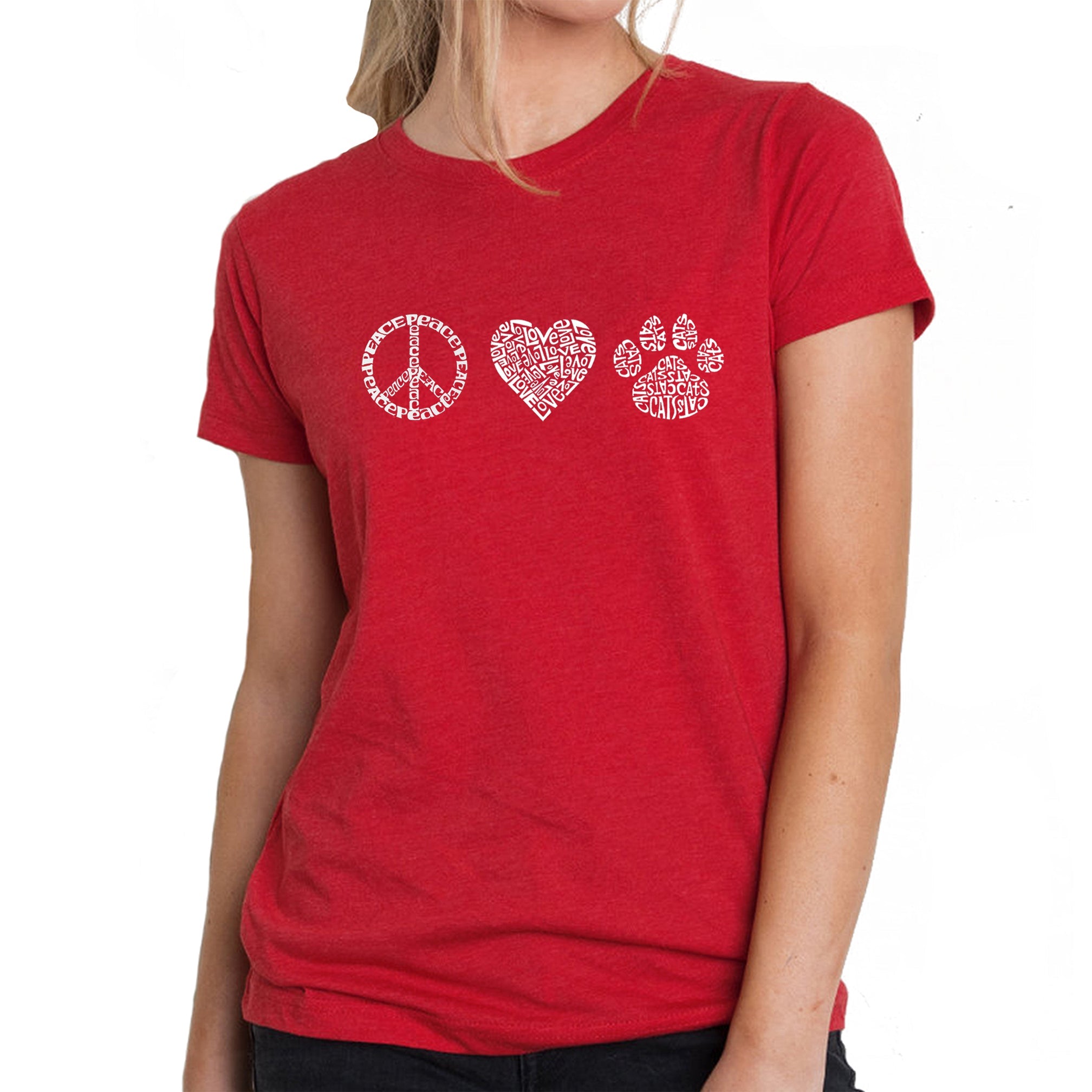 Peace Love Cats - Women's Premium Blend Word Art T-Shirt - Red - XX-Large