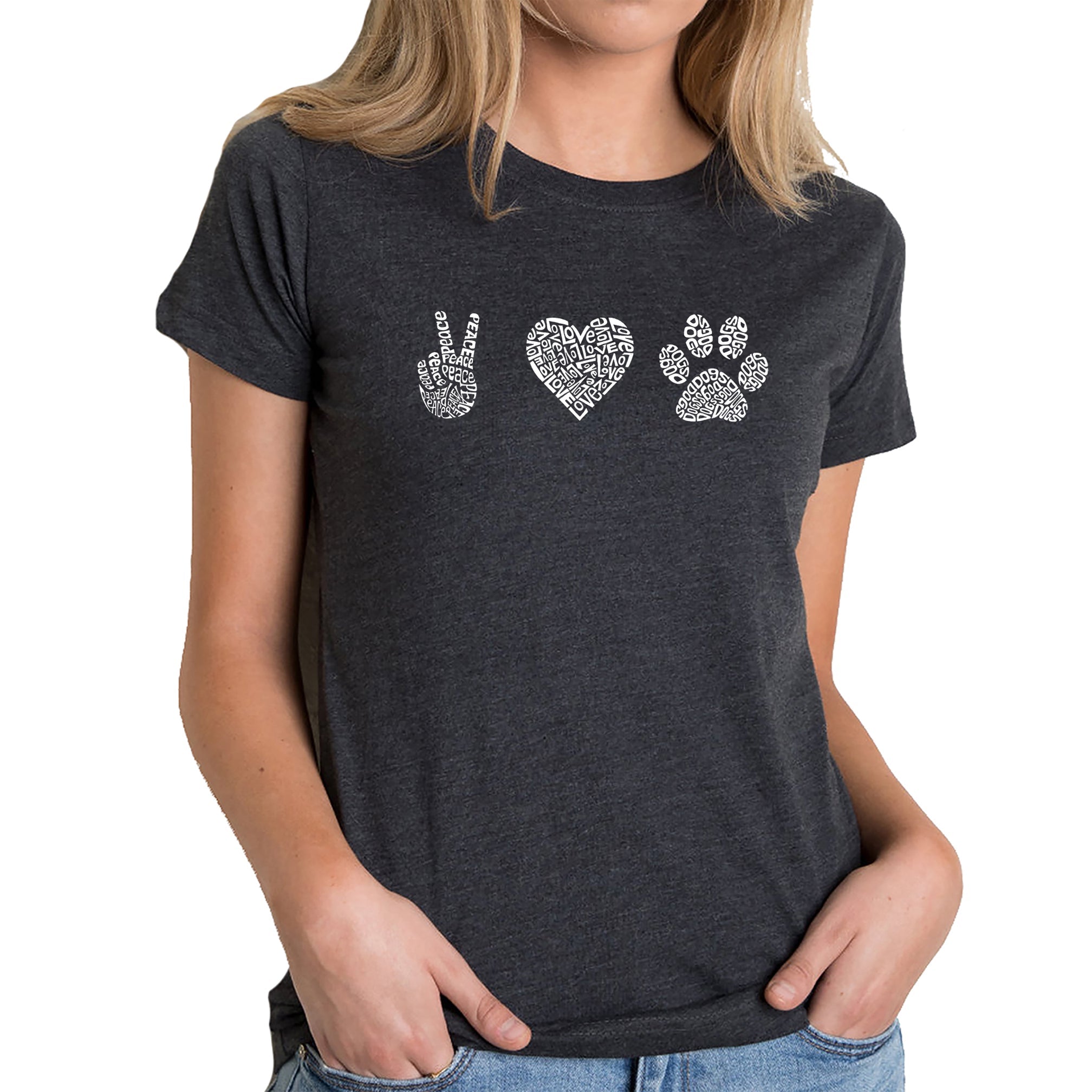 Peace Love Dogs - Women's Premium Blend Word Art T-Shirt - Black - XX-Large