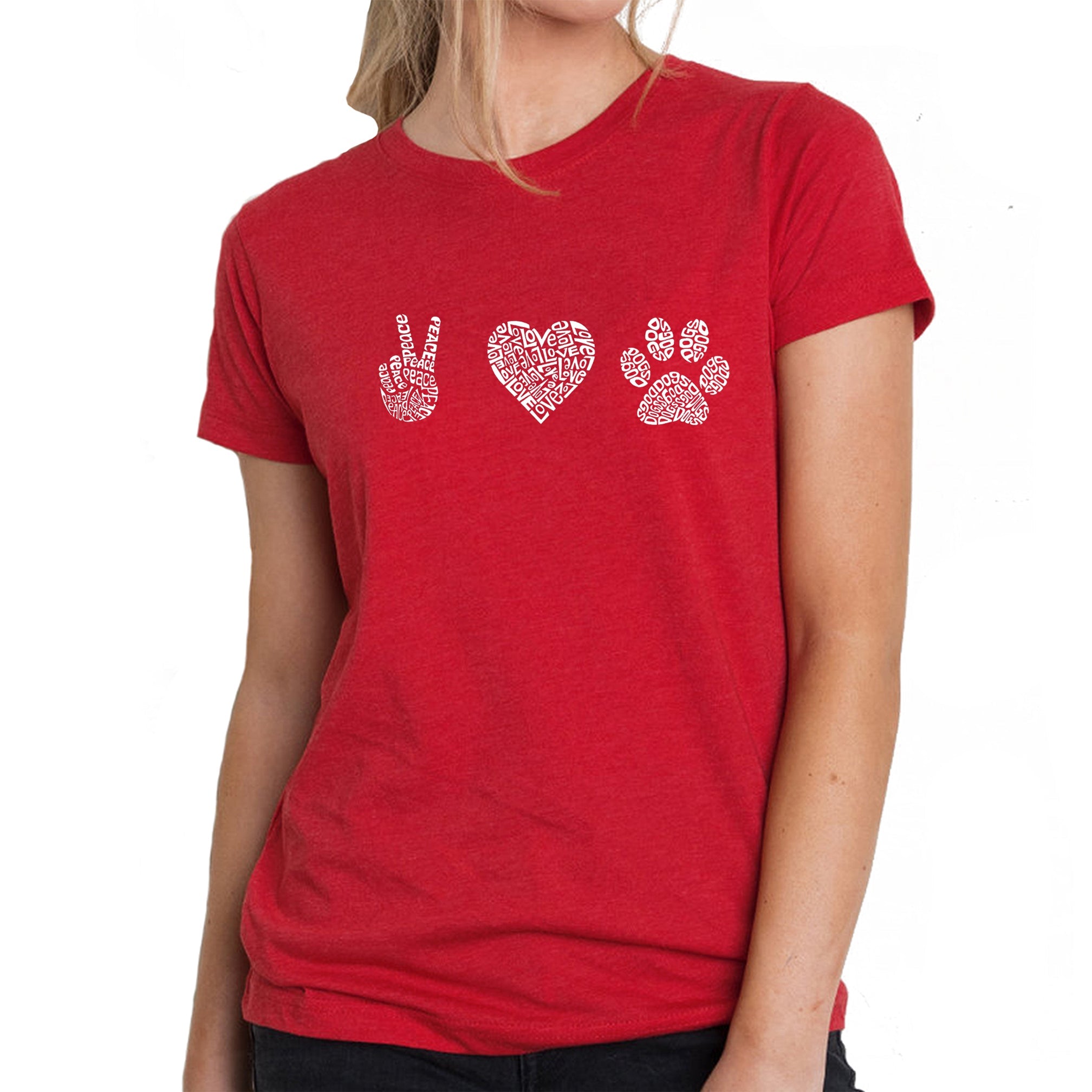 Peace Love Dogs - Women's Premium Blend Word Art T-Shirt - Red - X-Large