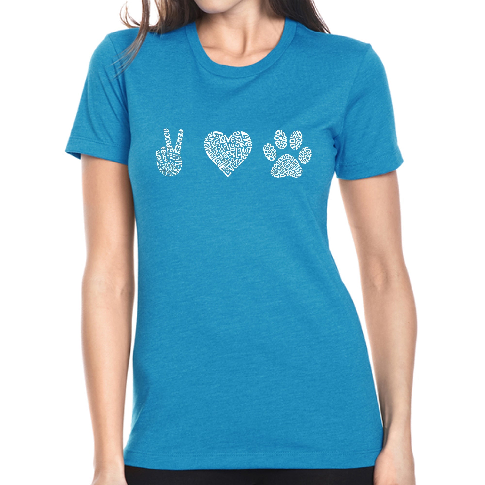 Peace Love Dogs - Women's Premium Blend Word Art T-Shirt - Turquoise - XX-Large