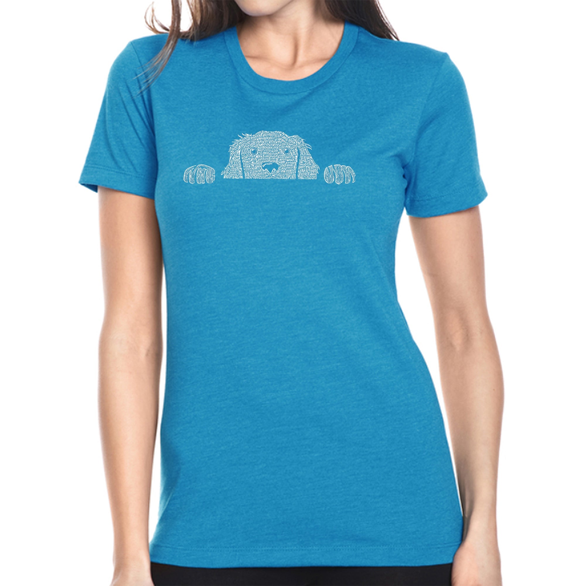 Peeking Dog - Women's Premium Blend Word Art T-Shirt - Turquoise - X-Large