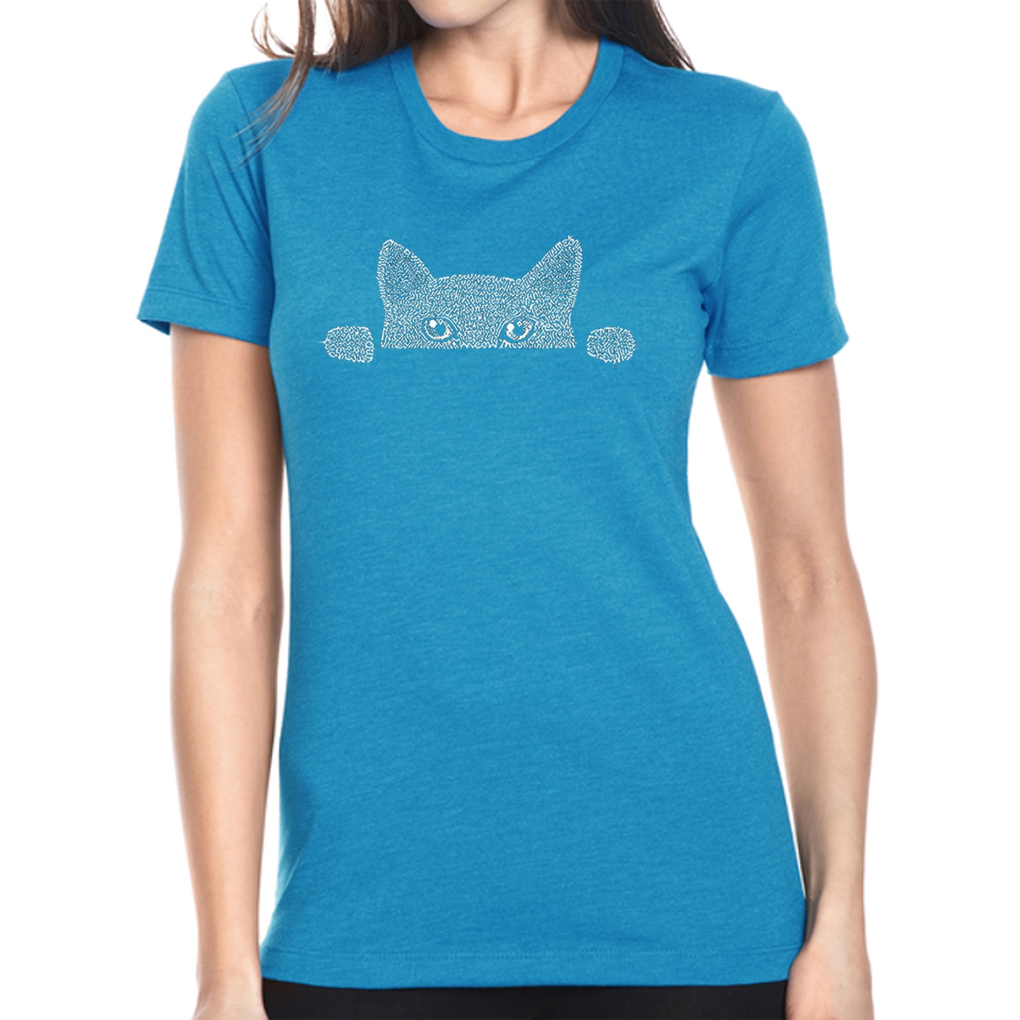 Peeking Cat - Women's Premium Blend Word Art T-Shirt - Turquoise - Large