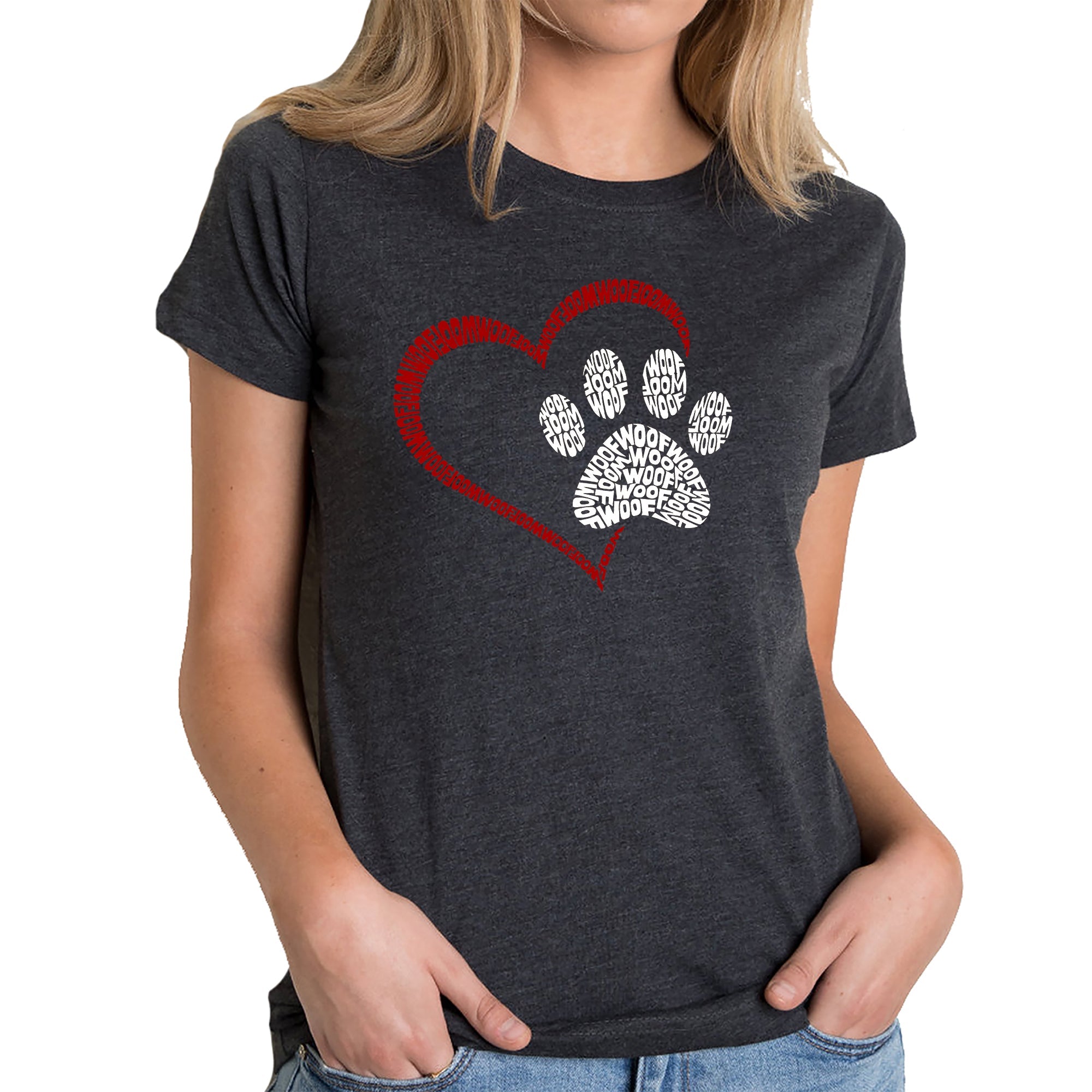 Paw Heart - Women's Premium Blend Word Art T-Shirt - Black - Large