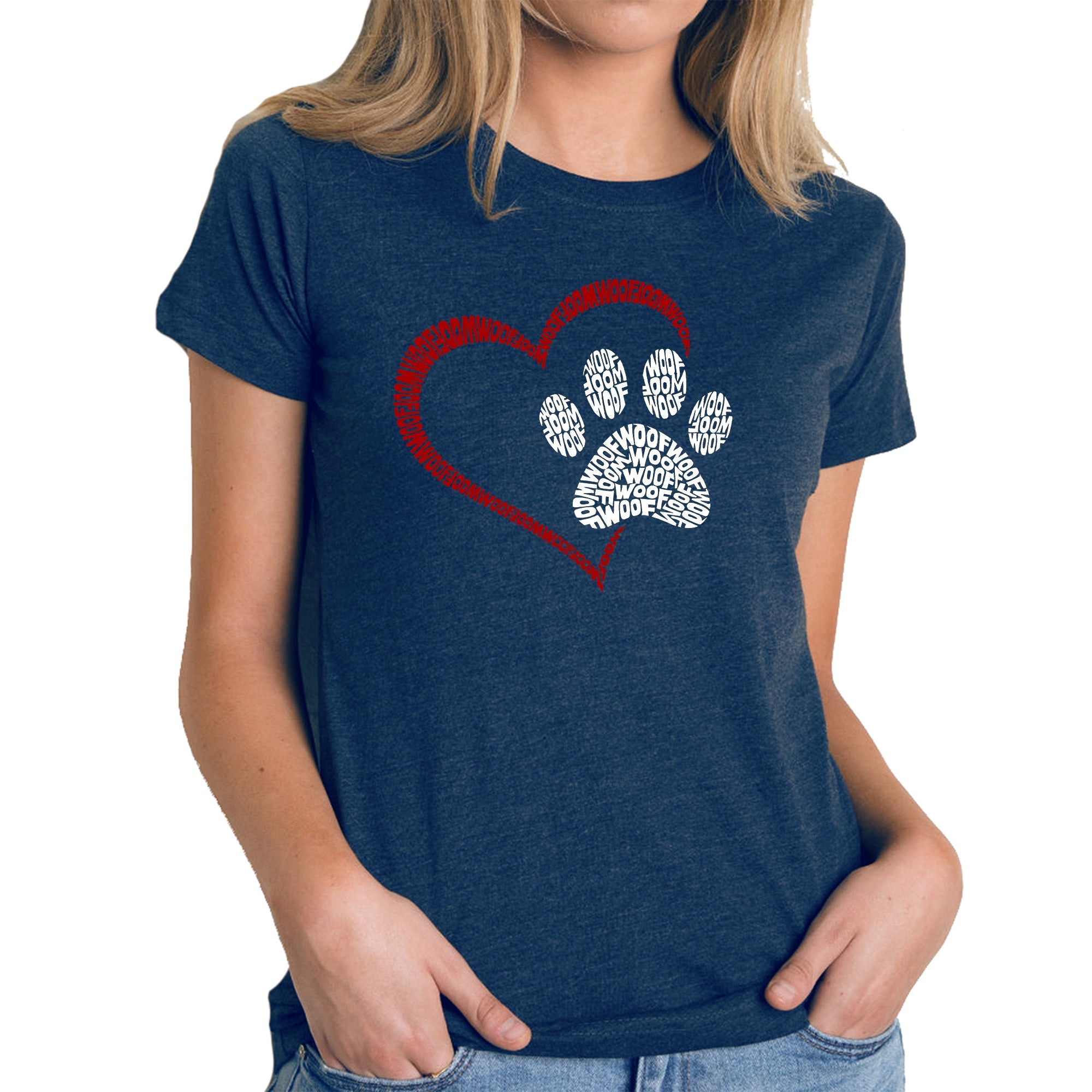 Paw Heart - Women's Premium Blend Word Art T-Shirt - Navy - Medium