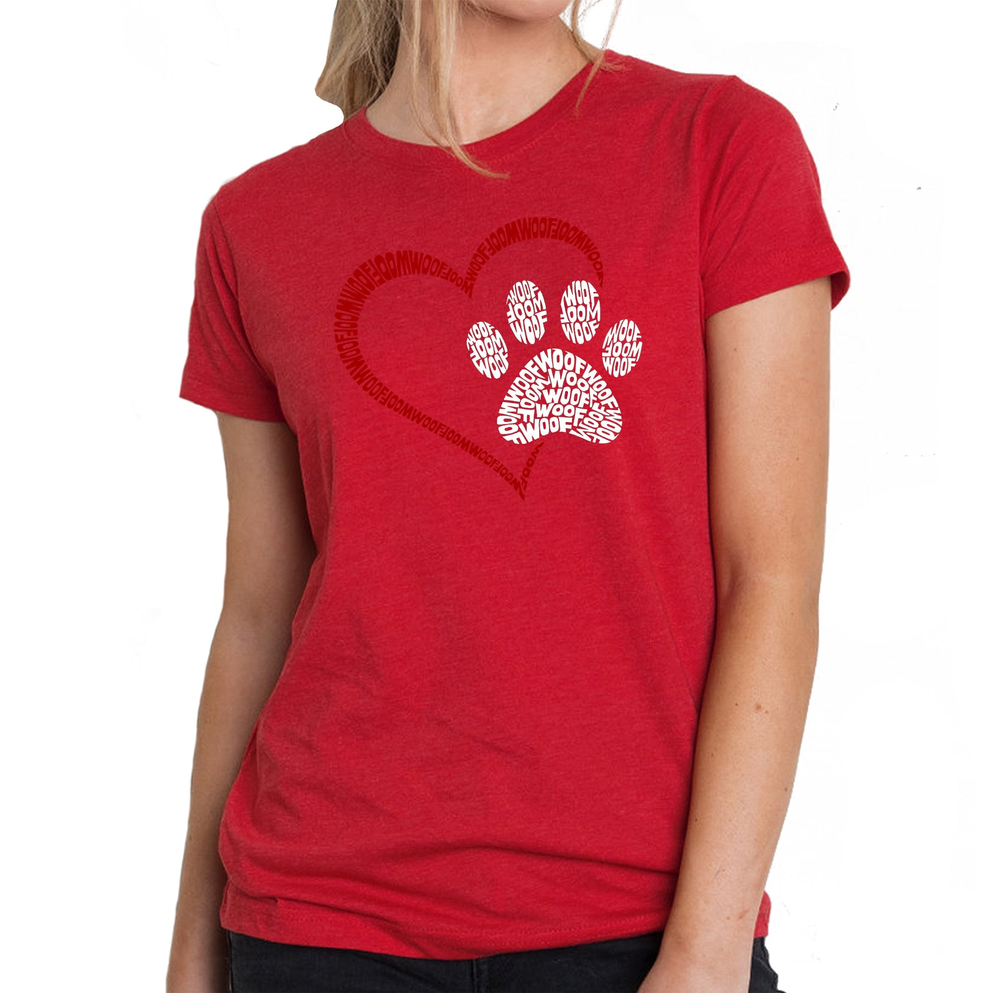 Paw Heart - Women's Premium Blend Word Art T-Shirt - Red - Small