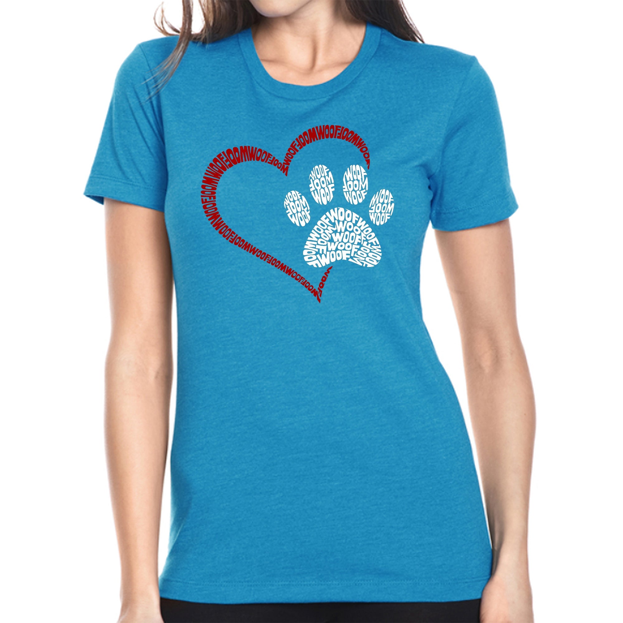 Paw Heart - Women's Premium Blend Word Art T-Shirt - Turquoise - Medium