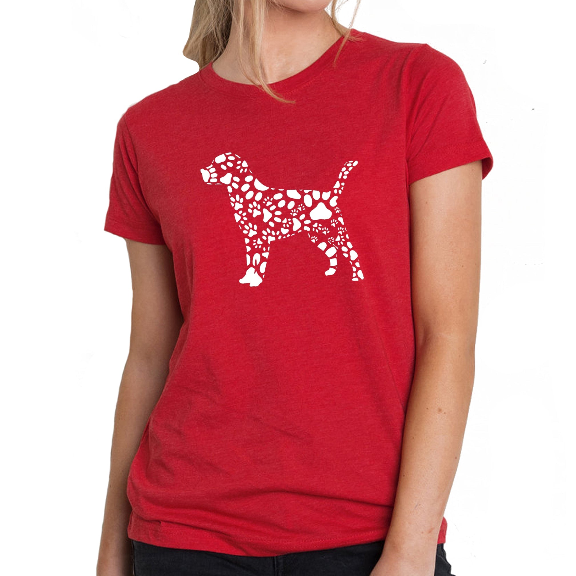 Dog Paw Prints - Women's Premium Blend Word Art T-Shirt - Red - X-Large