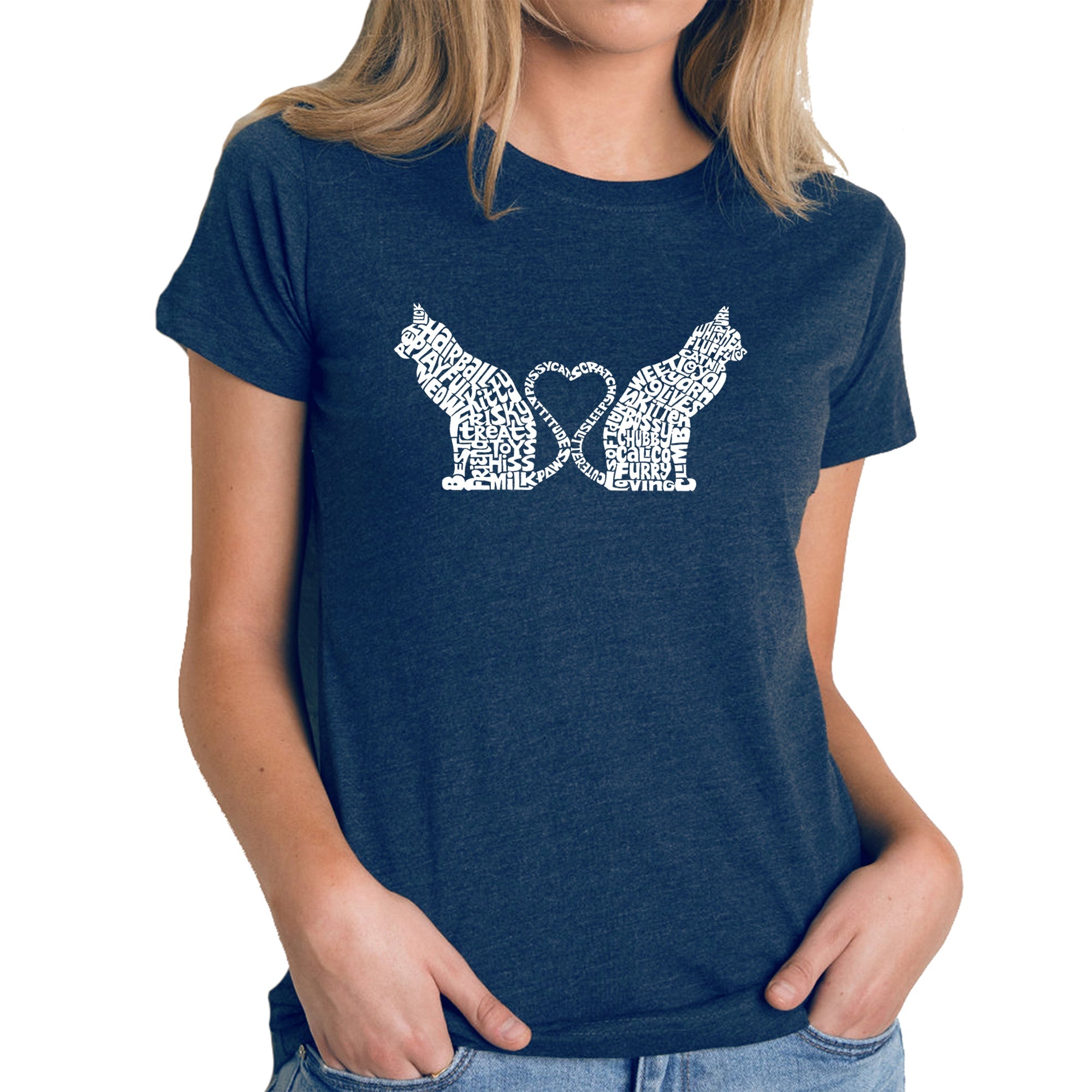 Cat Tail Hearts - Women's Premium Blend Word Art T-Shirt - Navy - XX-Large