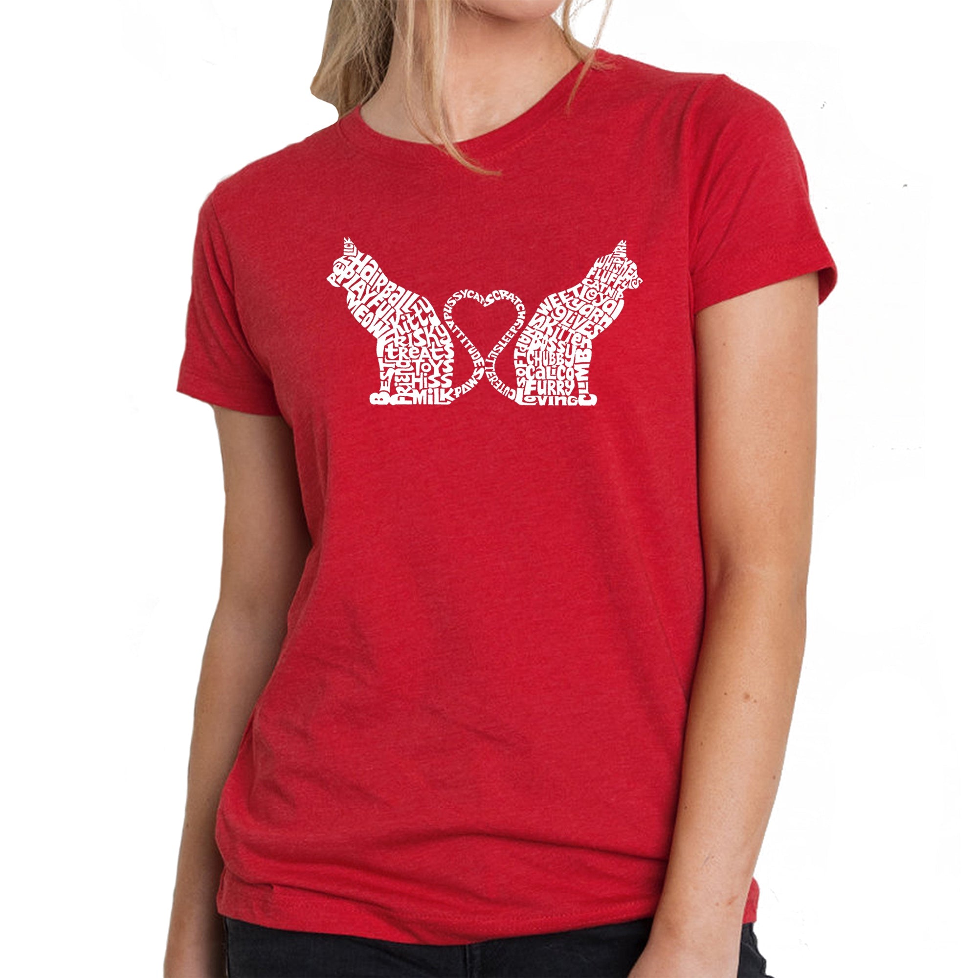 Cat Tail Hearts - Women's Premium Blend Word Art T-Shirt - Red - Small
