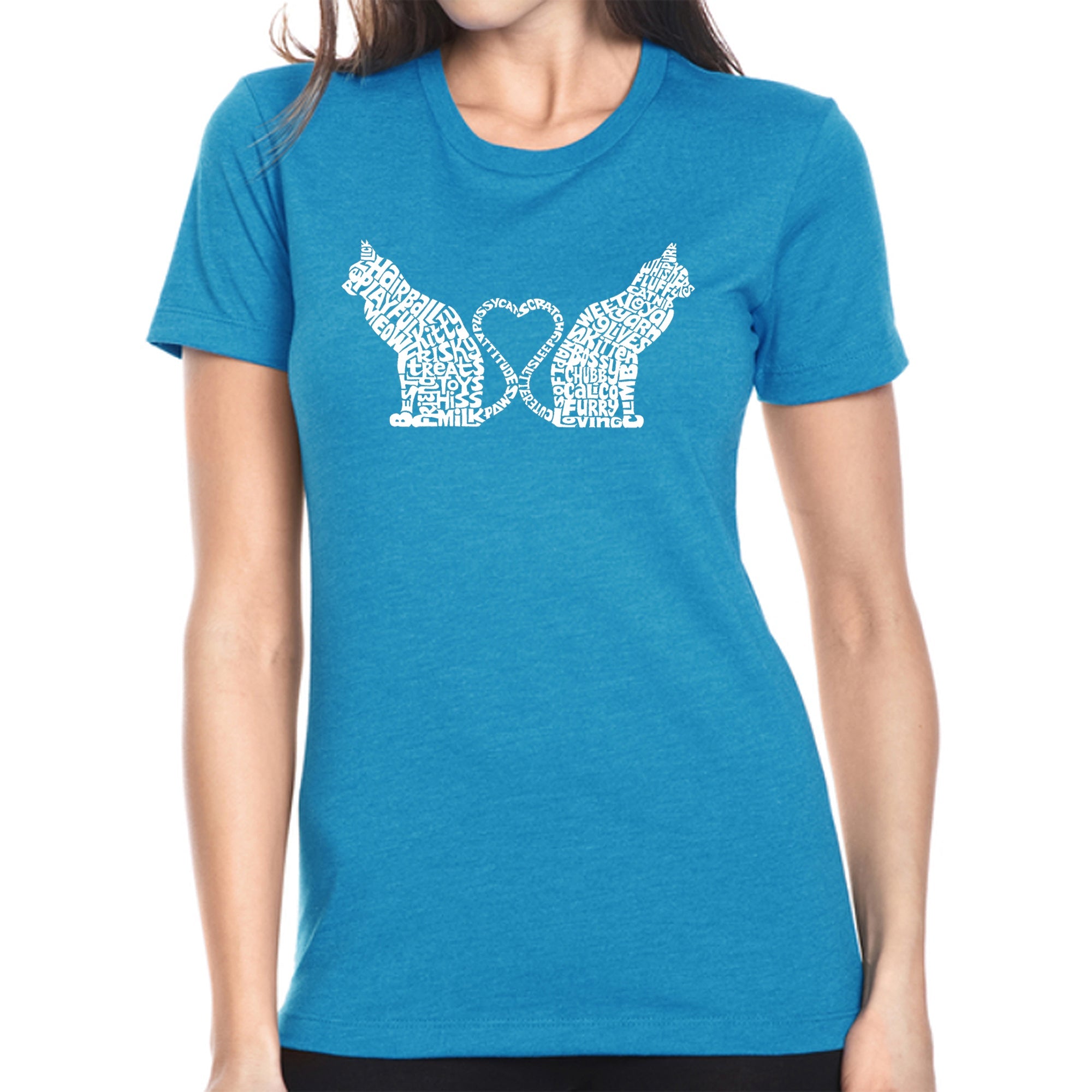 Cat Tail Hearts - Women's Premium Blend Word Art T-Shirt - Turquoise - Small