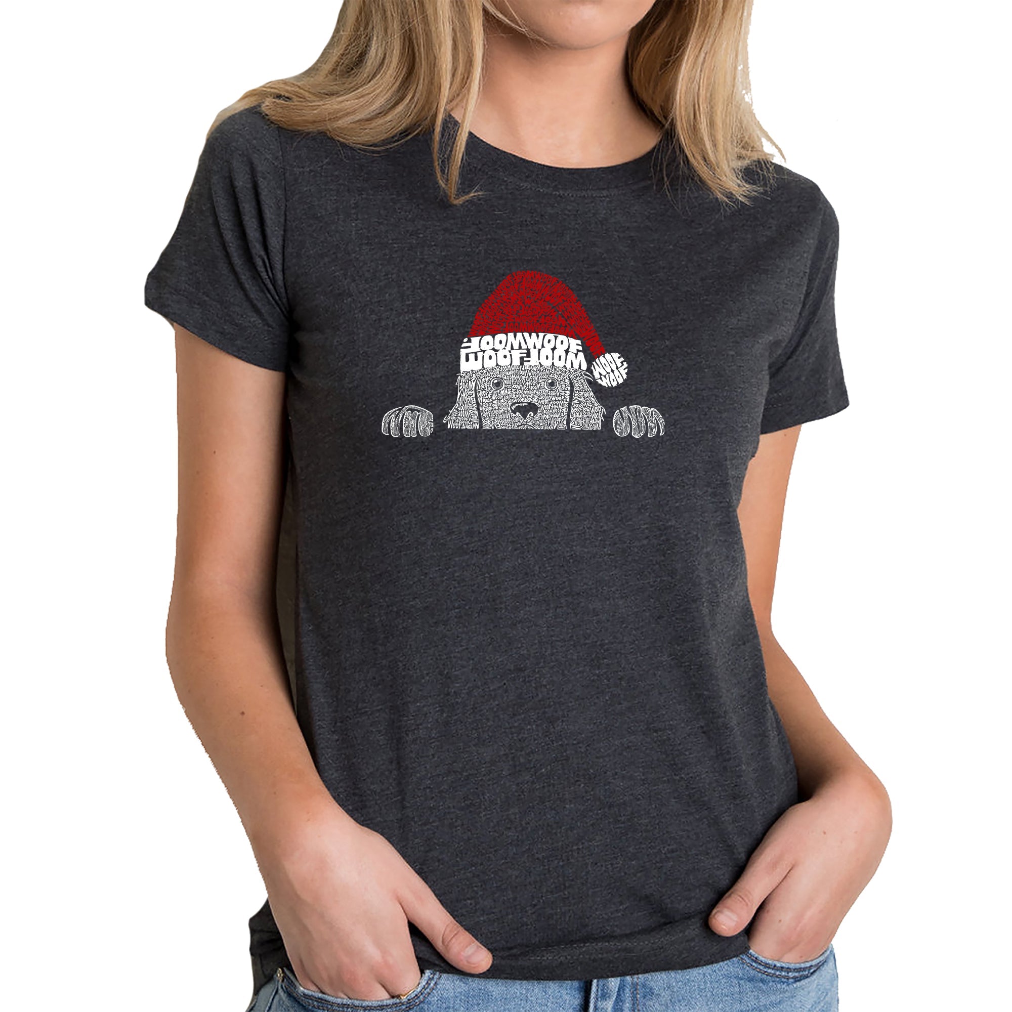 Christmas Peeking Dog - Women's Premium Blend Word Art T-Shirt - Black - Medium
