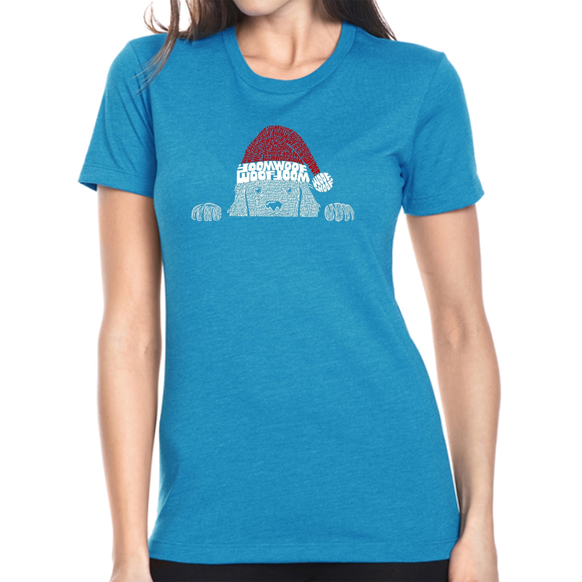 Christmas Peeking Dog - Women's Premium Blend Word Art T-Shirt - Turquoise - Small