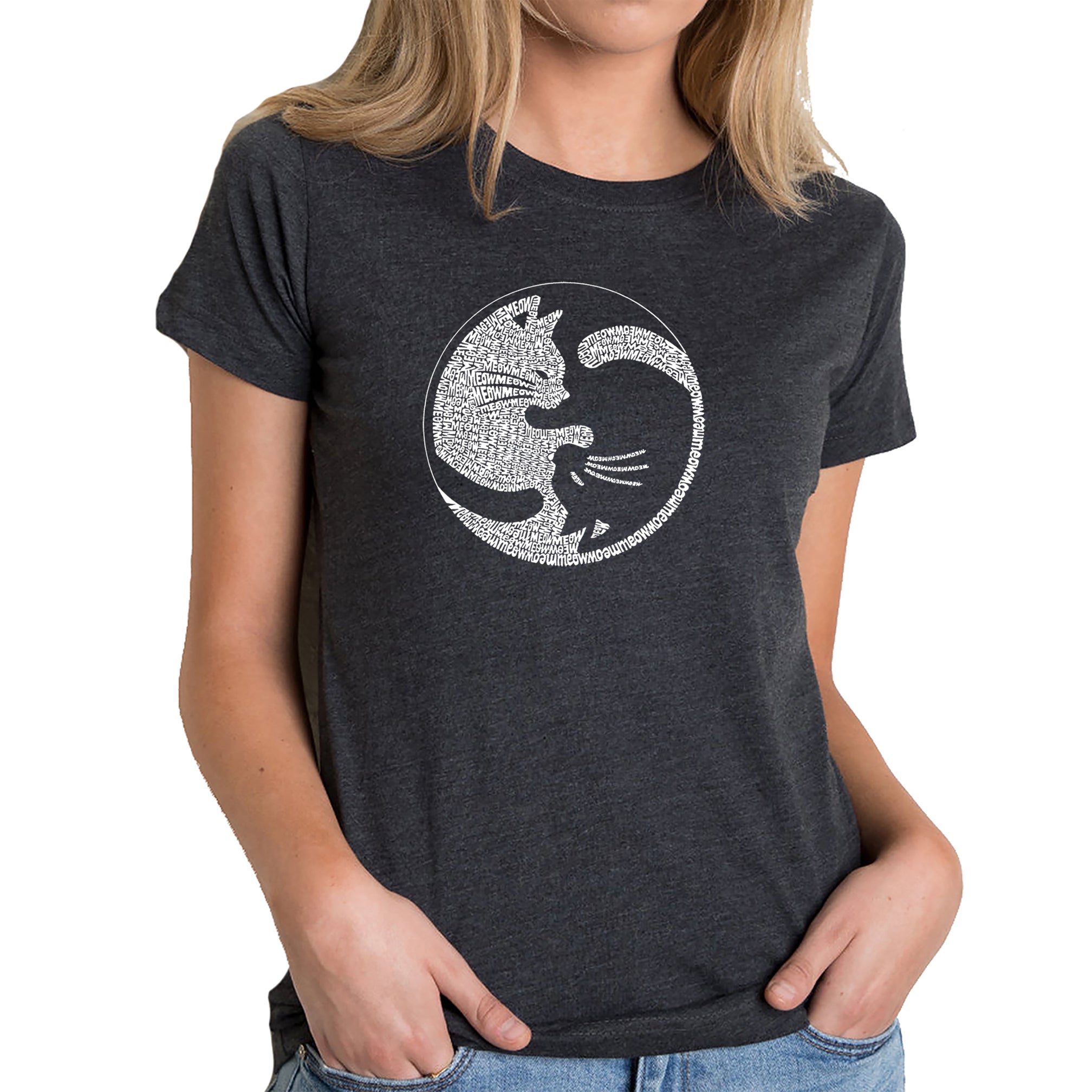 Yin Yang Cat - Women's Premium Blend Word Art T-Shirt - Black - Large