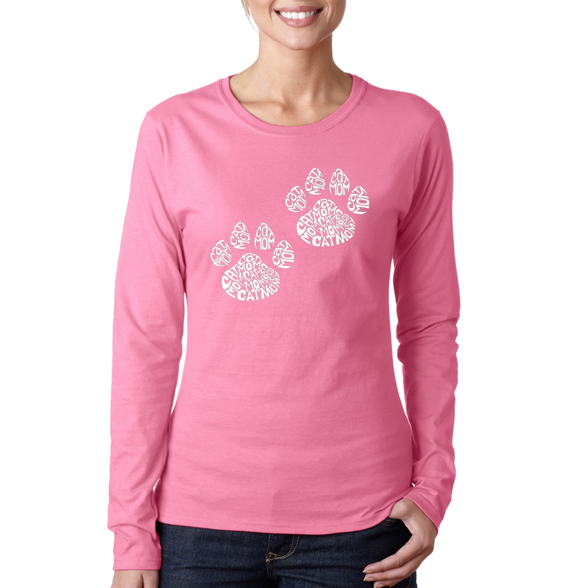 Cat Mom - Women's Word Art Long Sleeve T-Shirt - Pink - X-Large